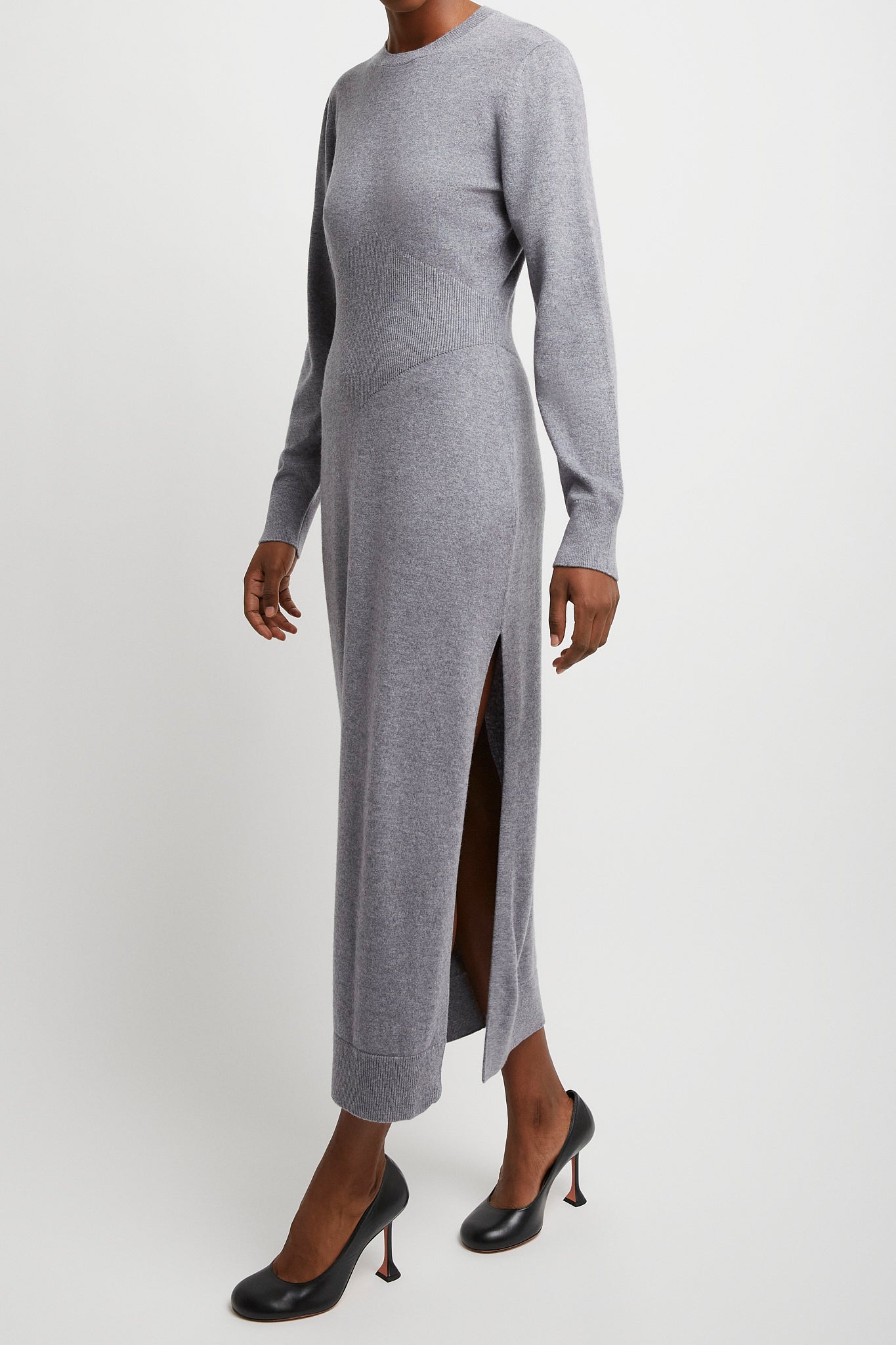 Long sleeves grey cashmere dress