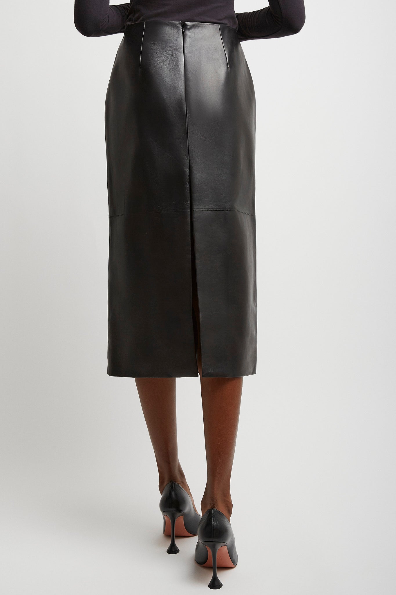 Pencil black leather skirt