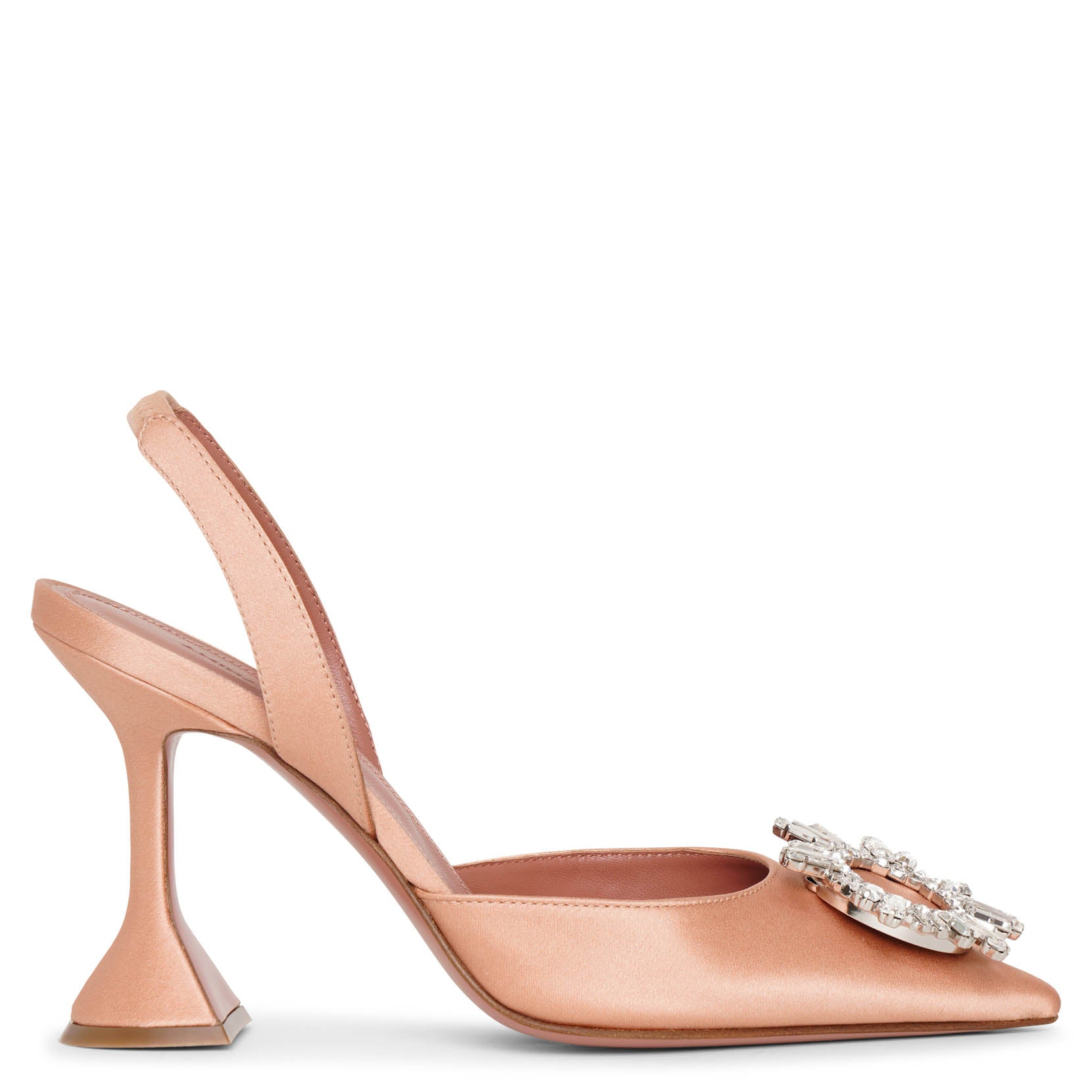 Begum sling crystal embellished nude satin pumps