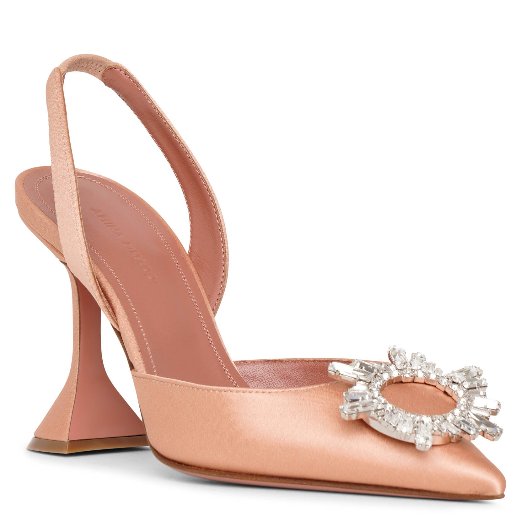 Begum sling crystal embellished nude satin pumps
