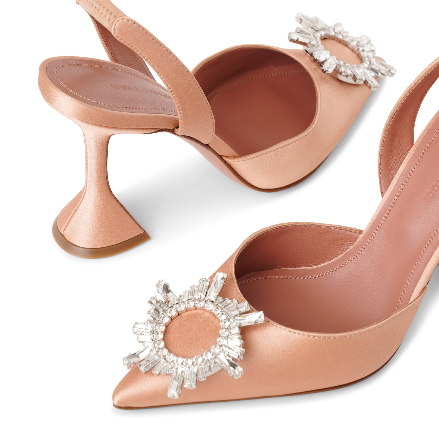Begum sling crystal embellished nude satin pumps