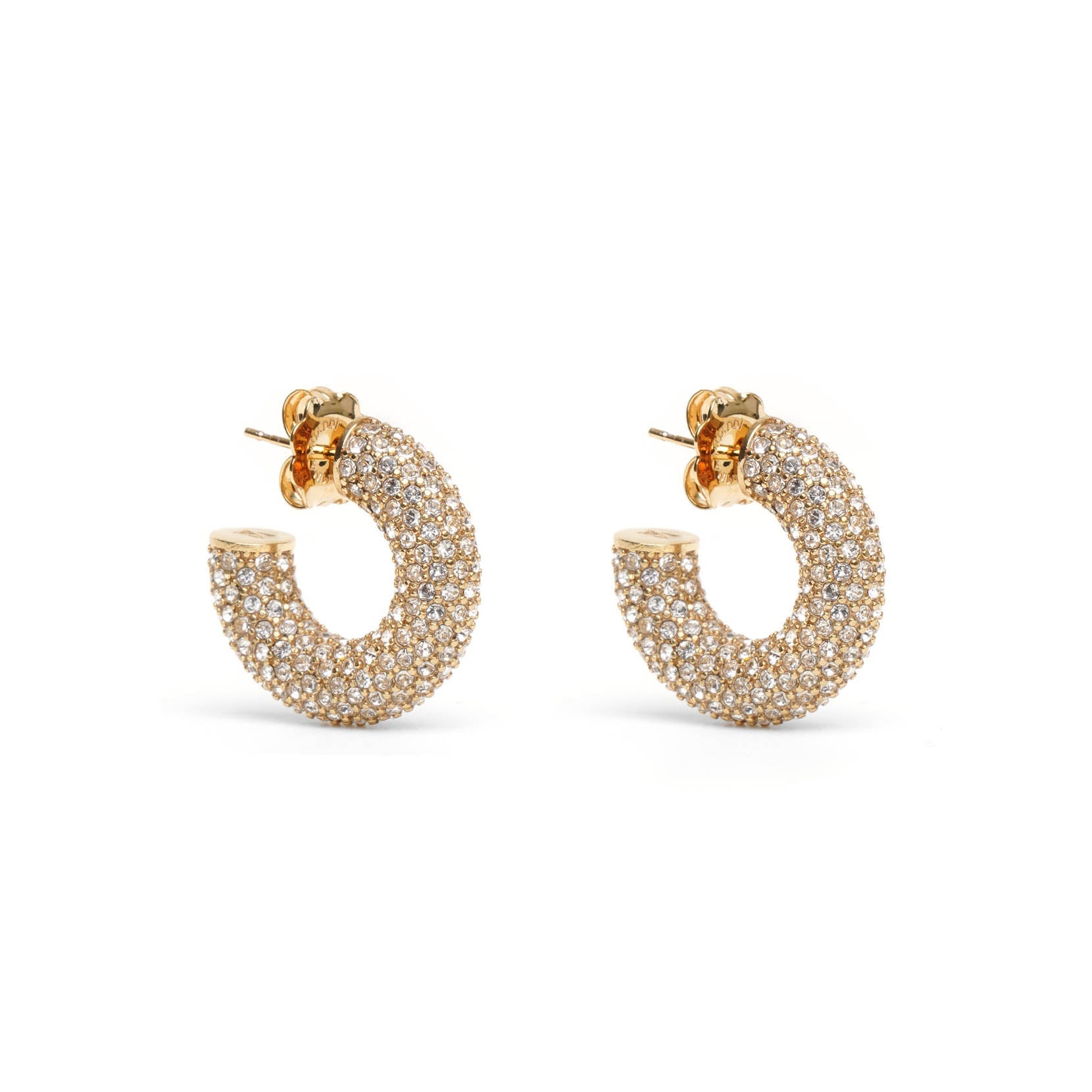 Cameron hoop mini white and gold crystal earrings