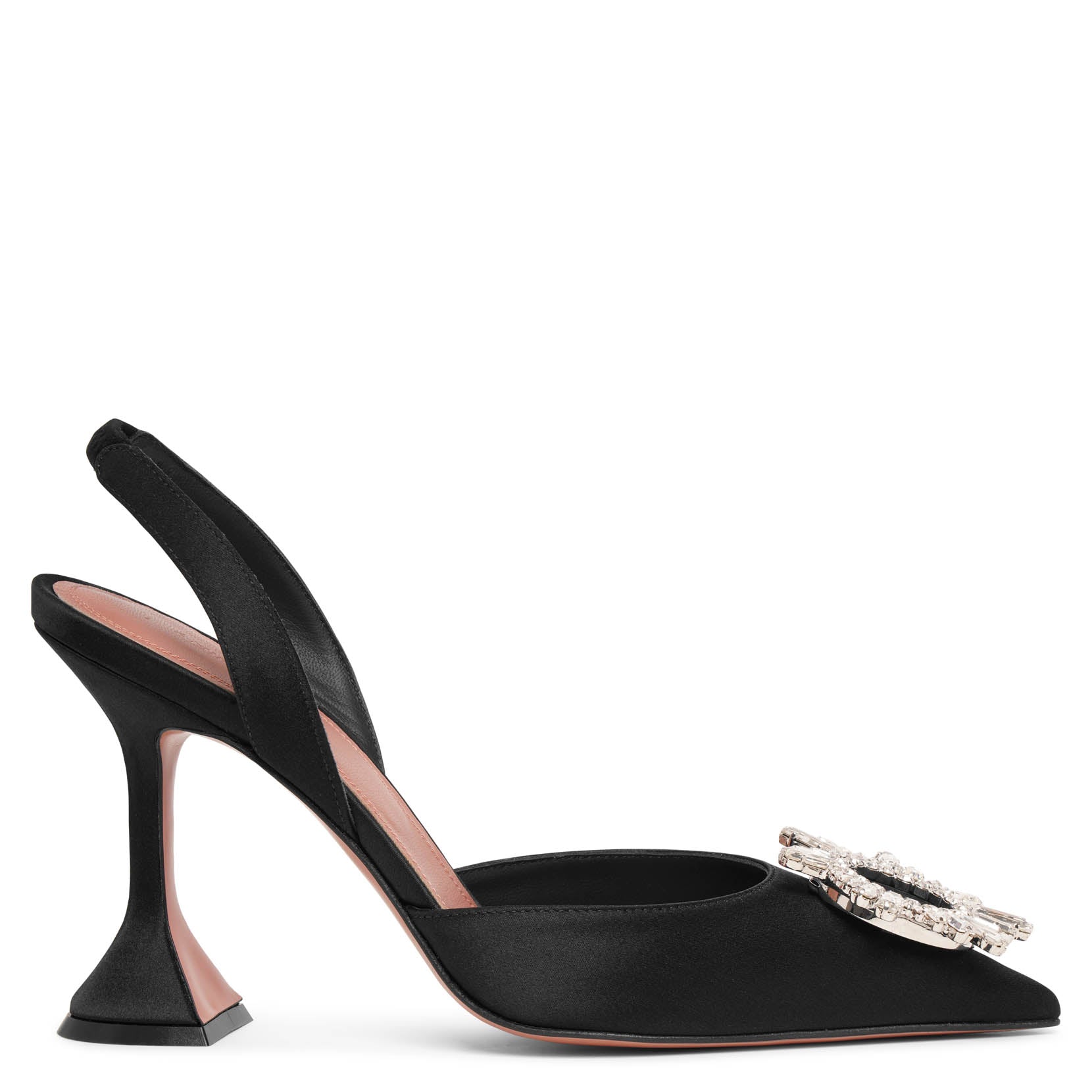 Begum sling crystal embellished black satin pumps