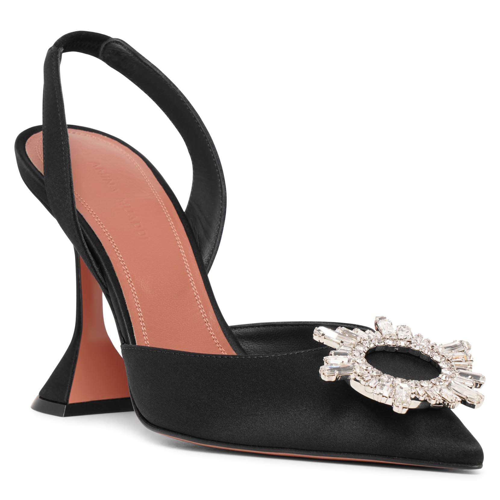 Begum sling crystal embellished black satin pumps
