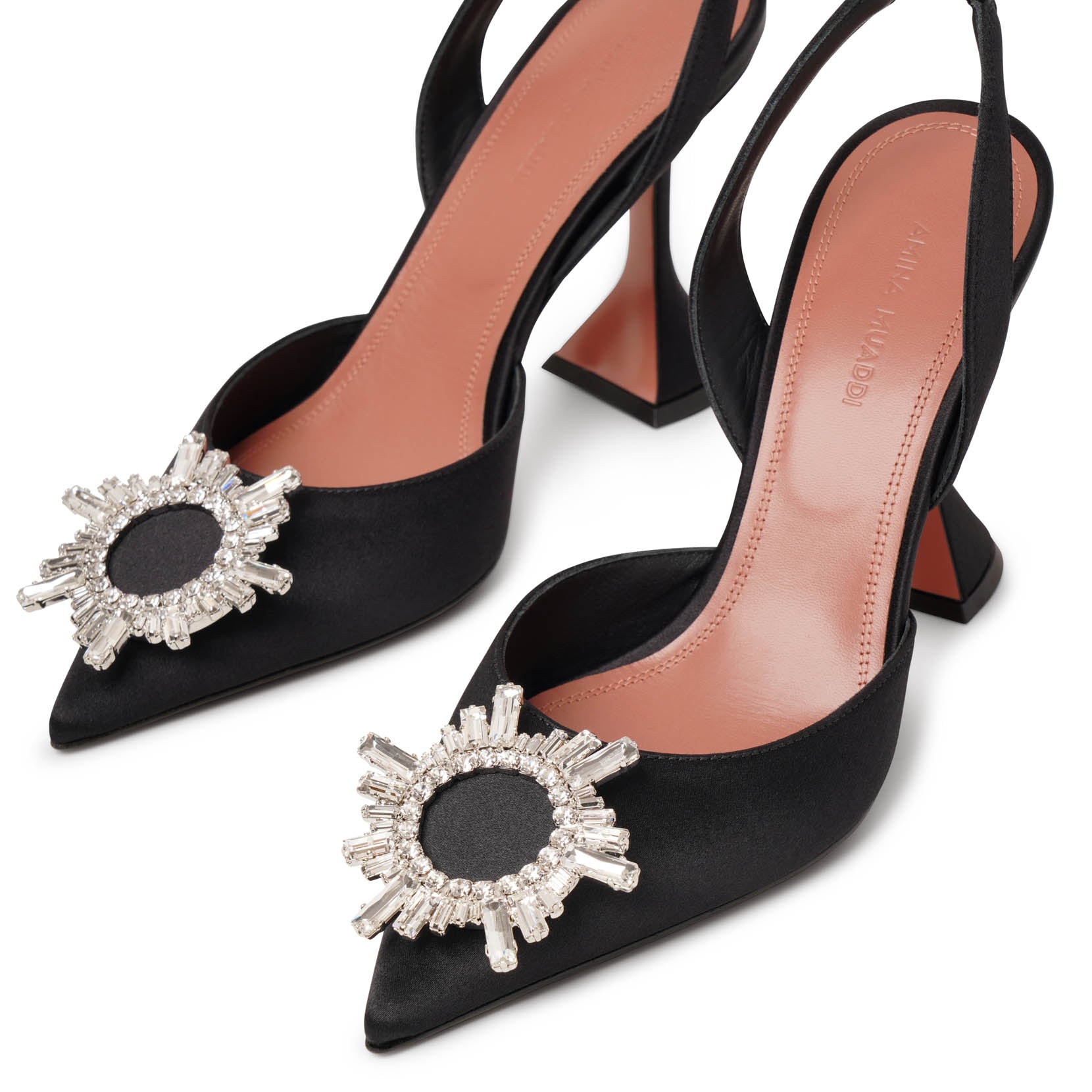 Begum sling crystal embellished black satin pumps