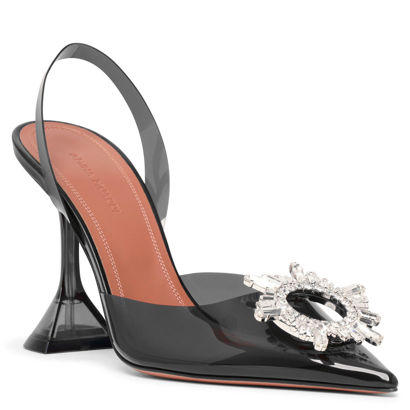 Begum sling crystal embellished black pvc pumps