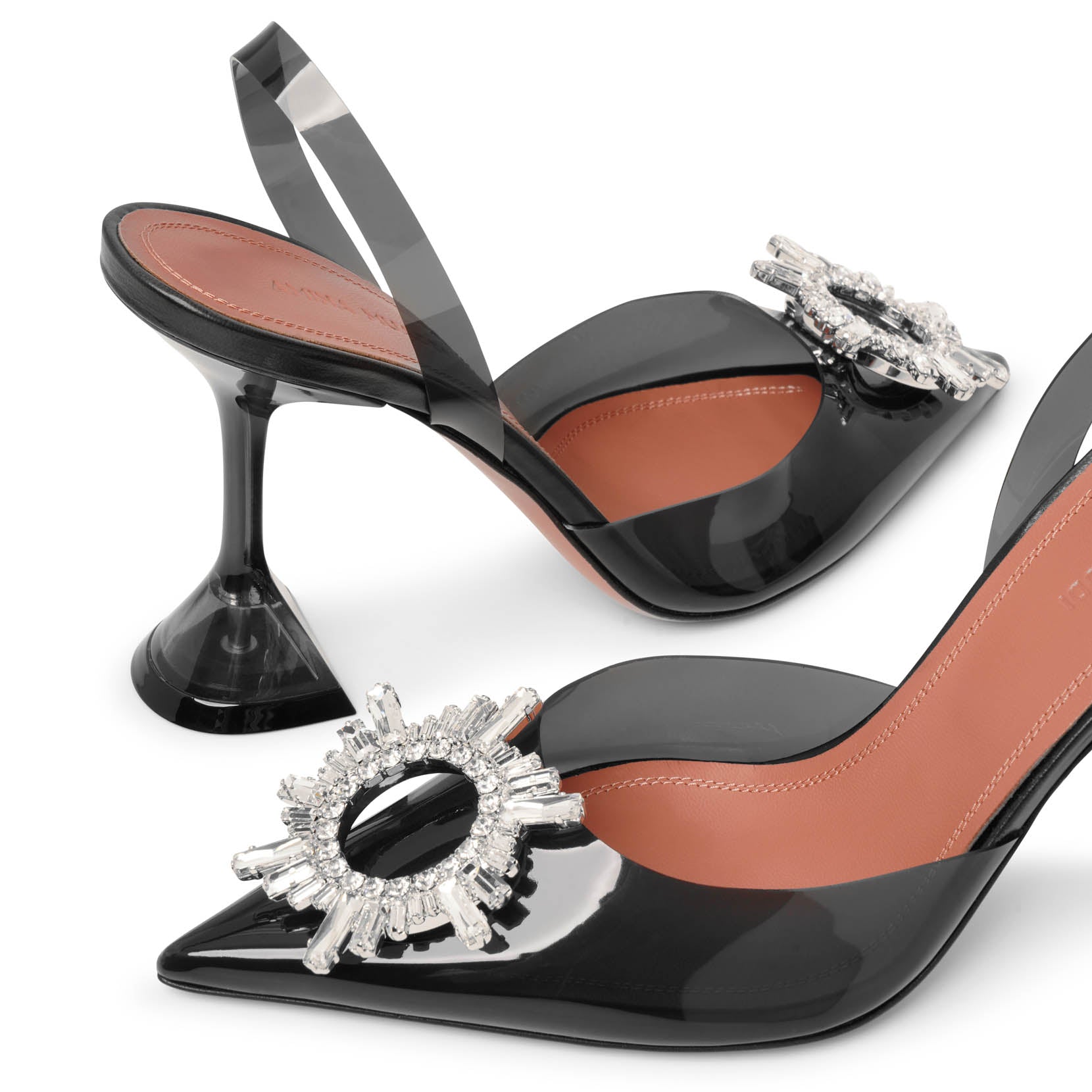 Begum sling crystal embellished black pvc pumps