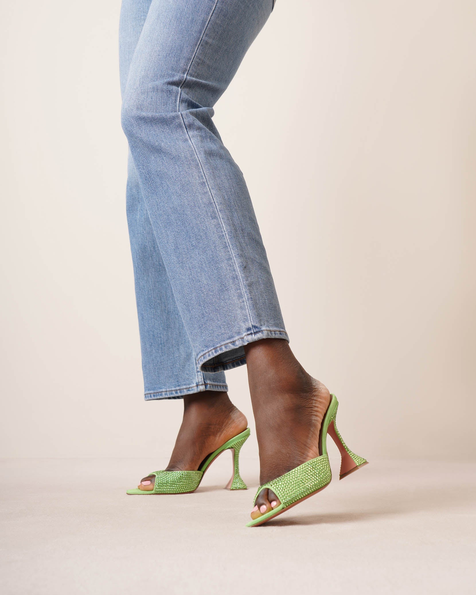 Caroline 95 green crystal mules
