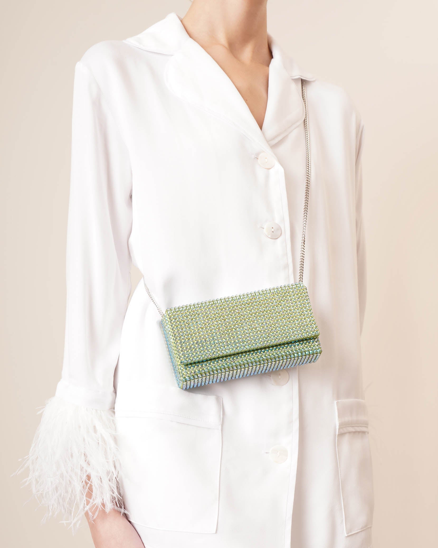 Superamini Paloma green crystal clutch