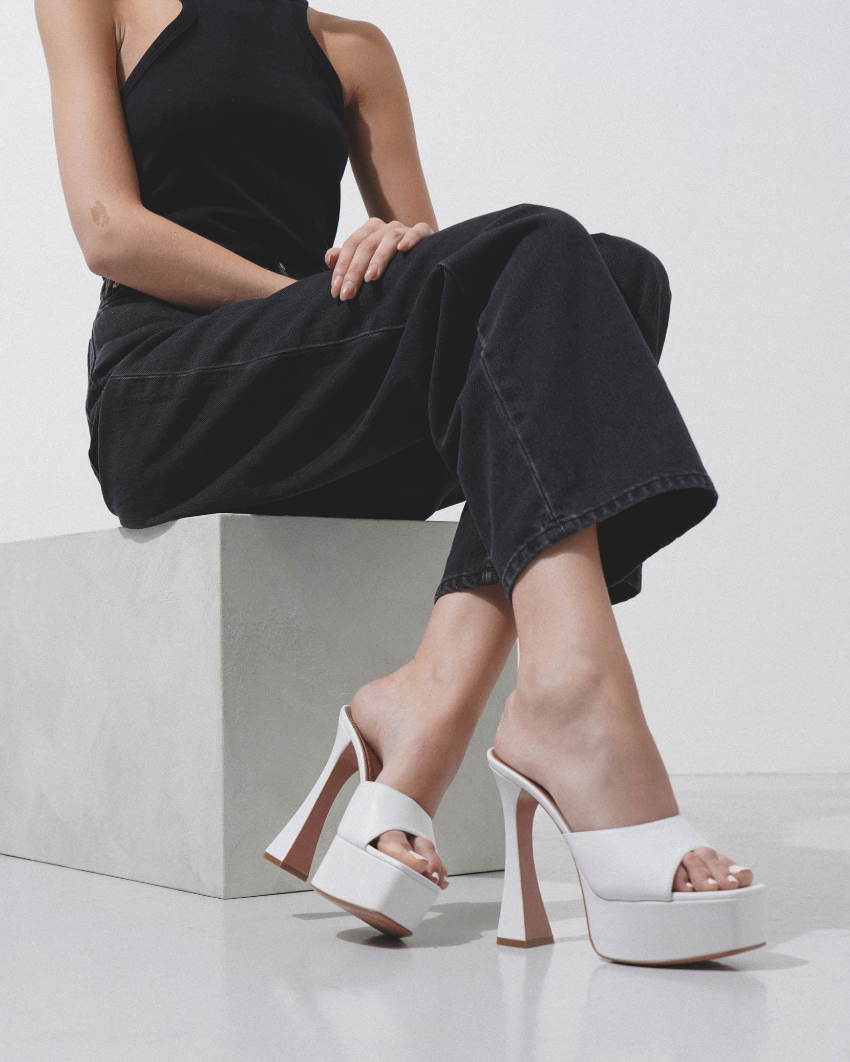 Dalida 140 white nappa mules