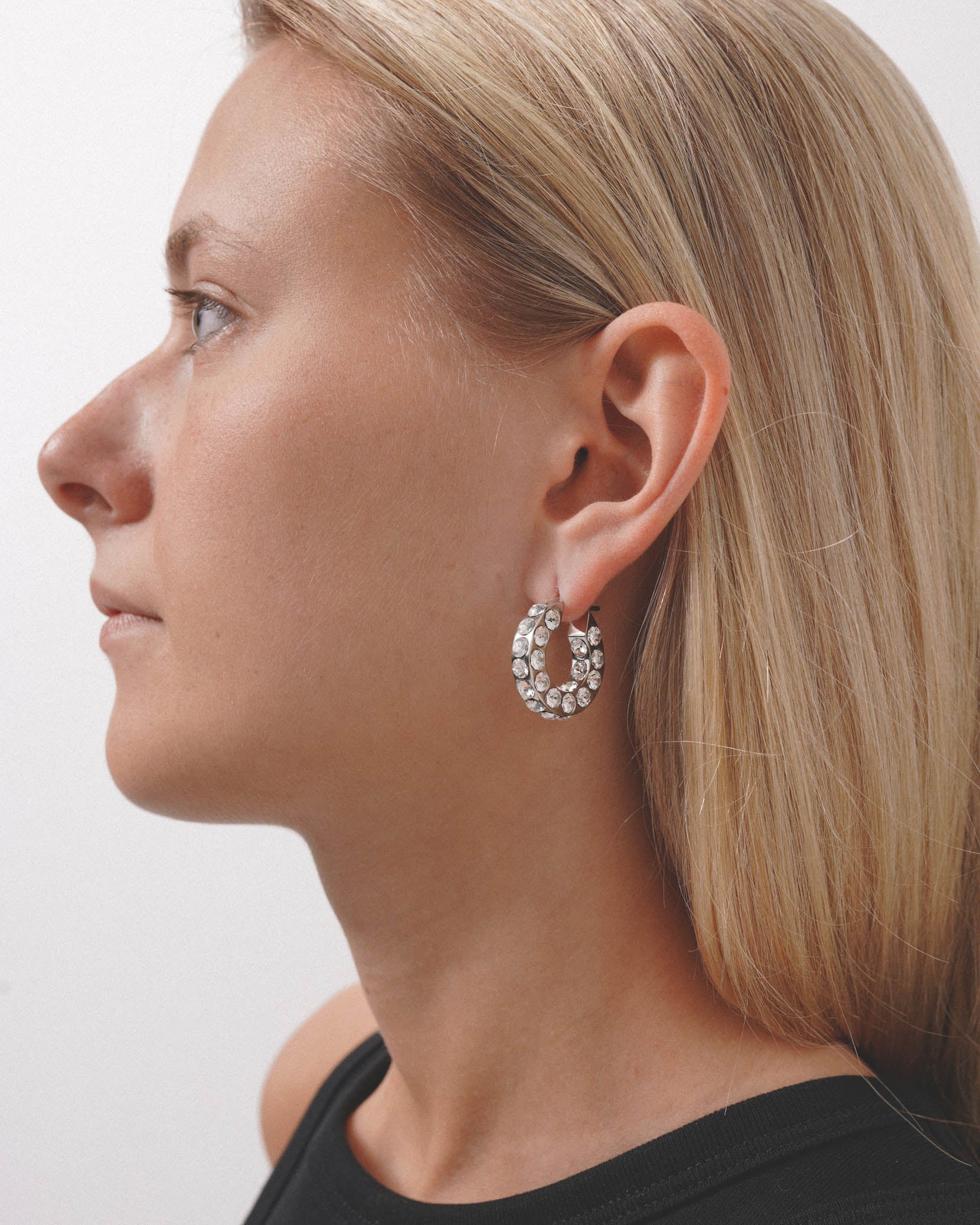 Jahleel hoop small white silver crystal earrings