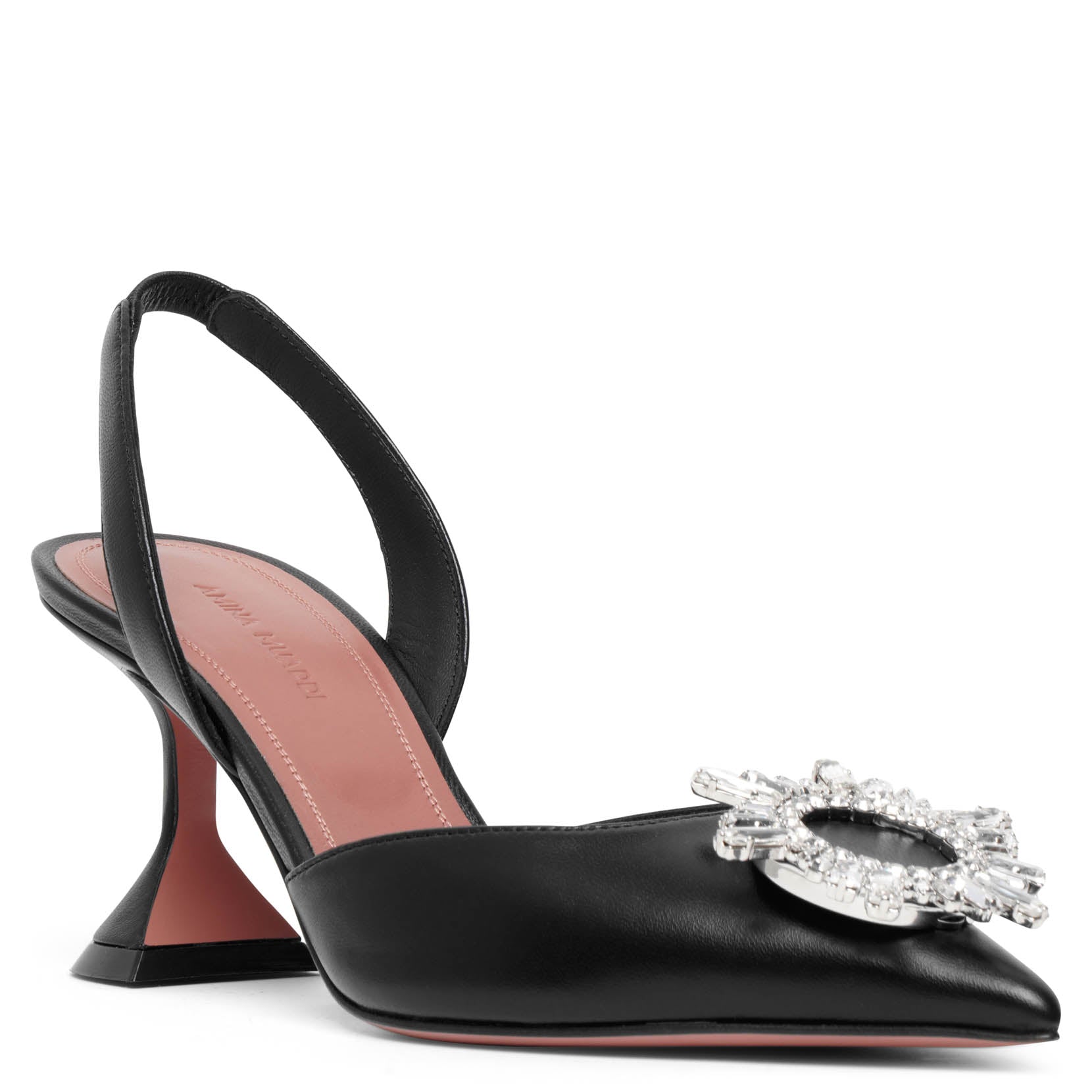 Begum sling 70 crystal embellished black leather pumps