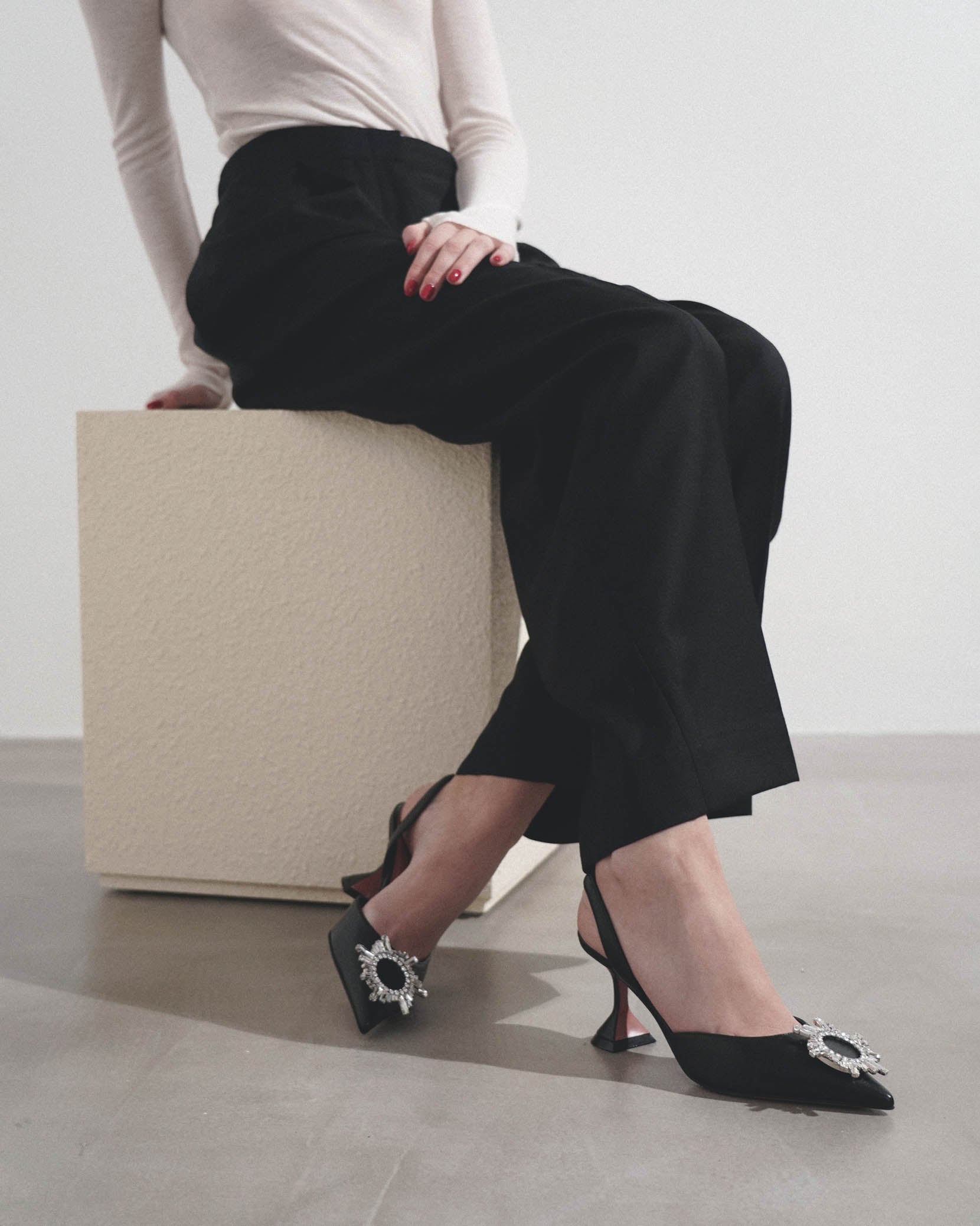 Begum sling 70 crystal embellished black leather pumps