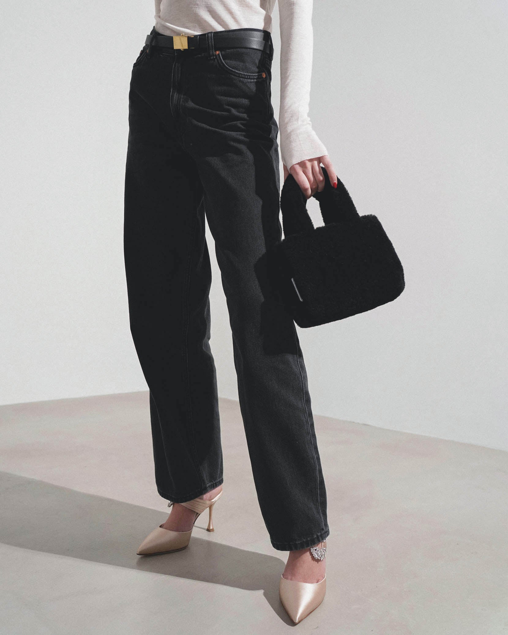 Amini Giuly black shearling bag