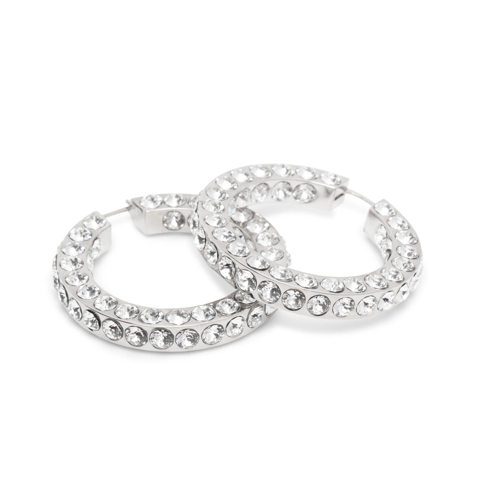 Jah hoop big white and silver crystal earrings