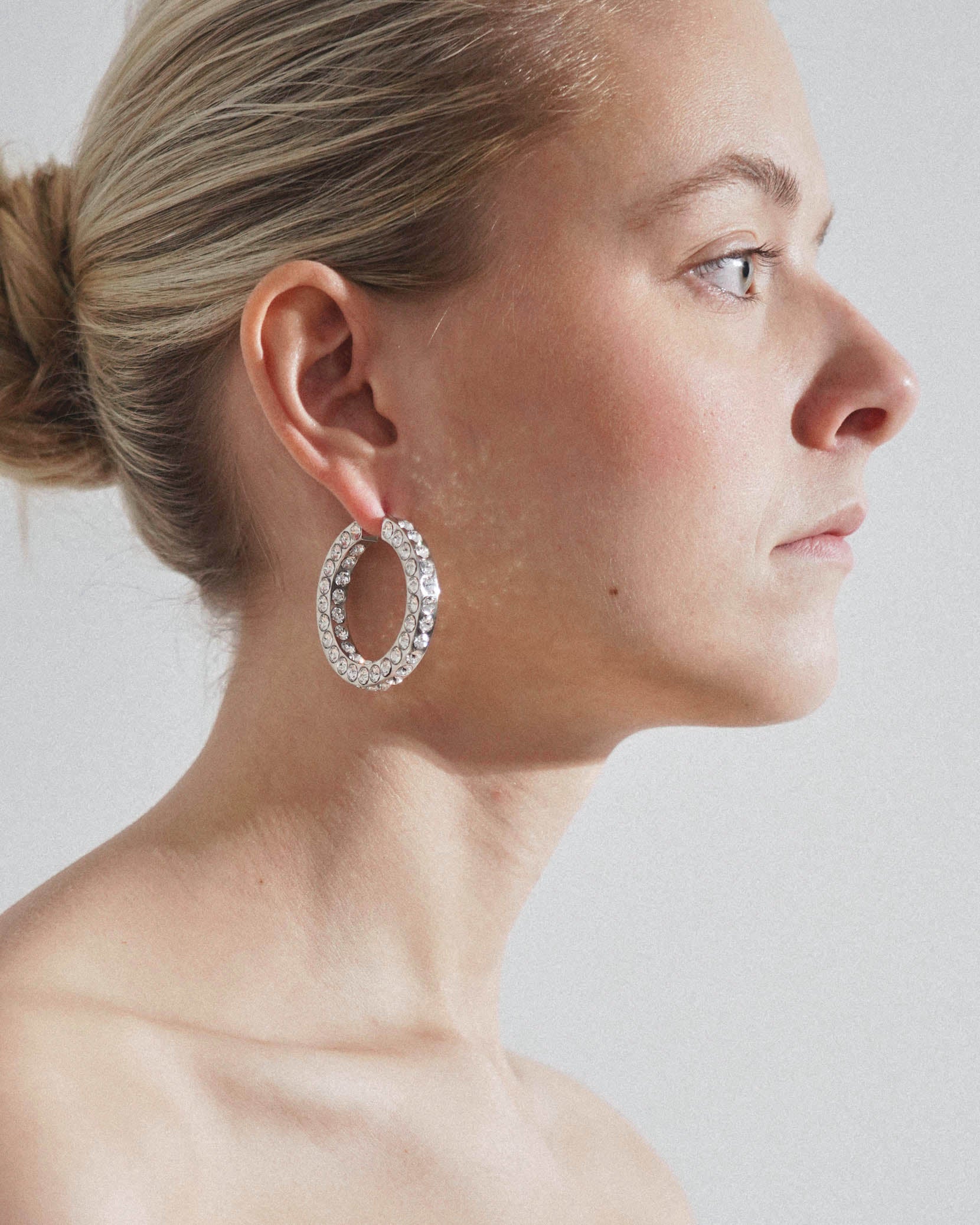 Jah hoop big white and silver crystal earrings