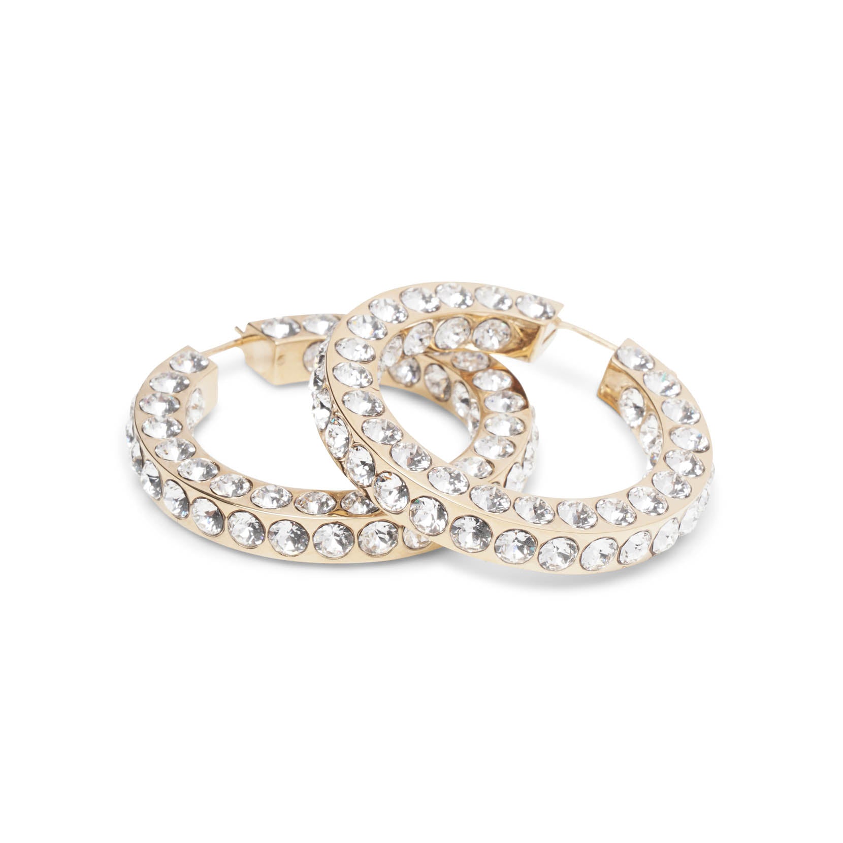 Jah hoop big white and gold crystal earrings