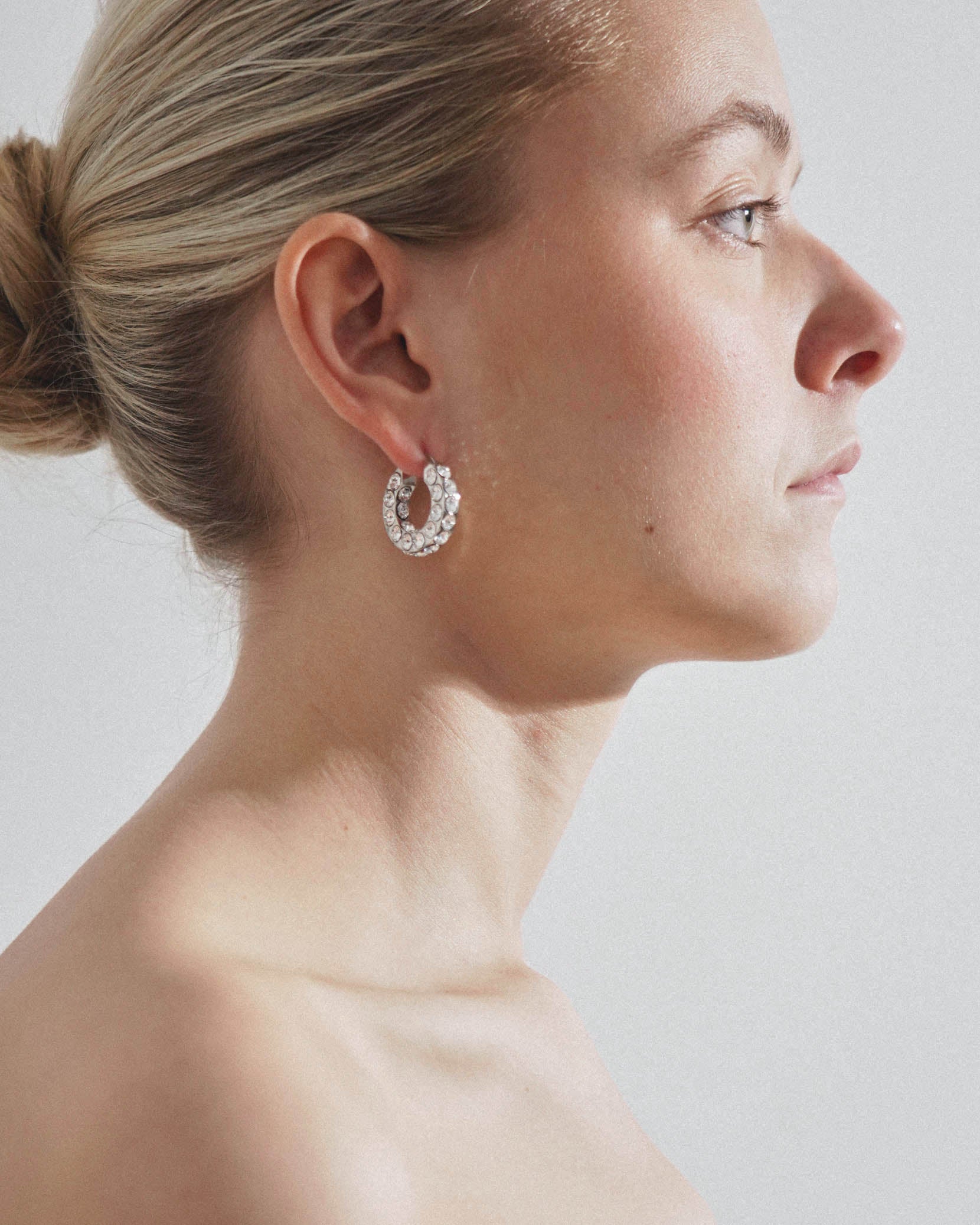 Jah hoop small white and silver crystal earrings