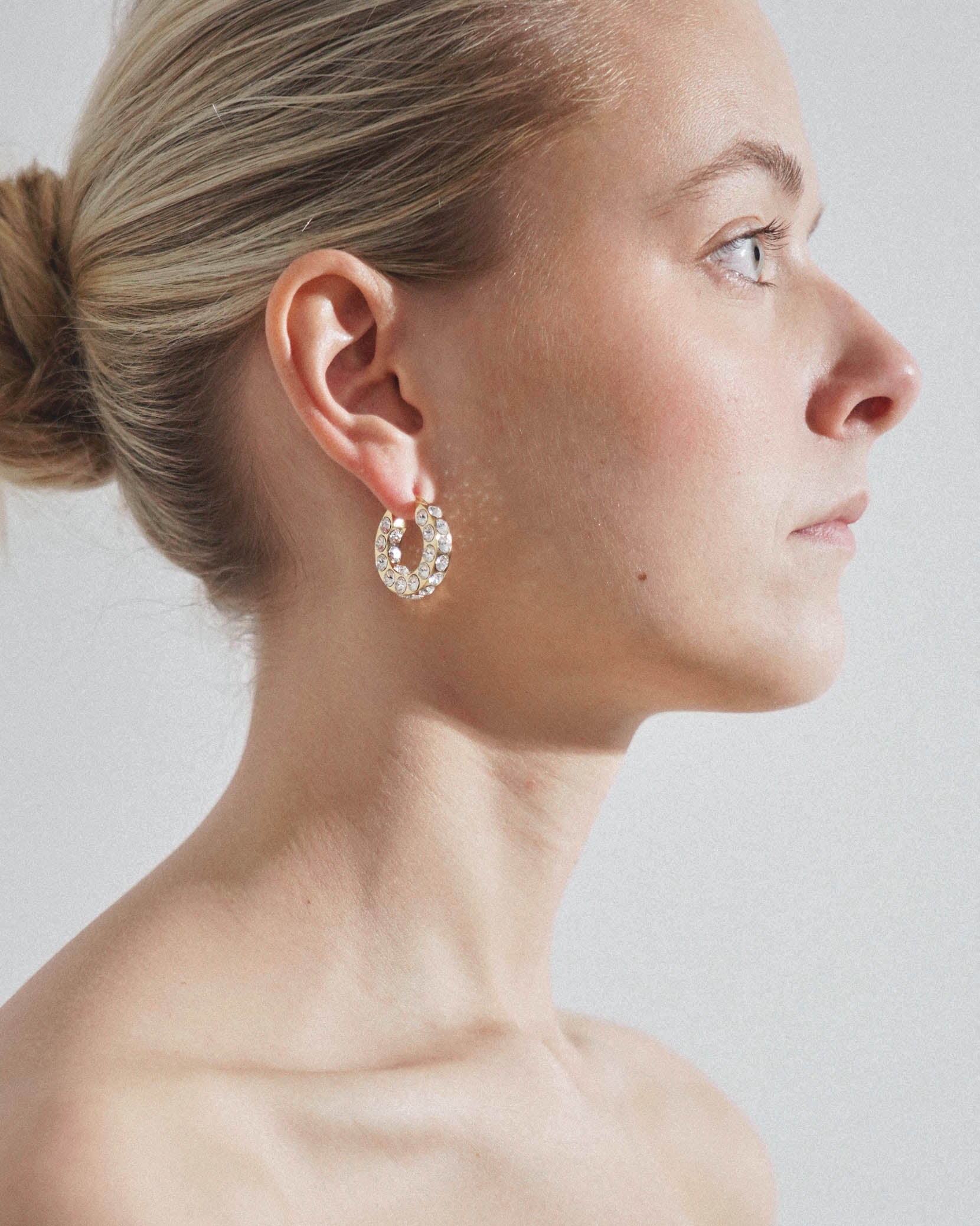 Jah hoop small white and gold crystal earrings