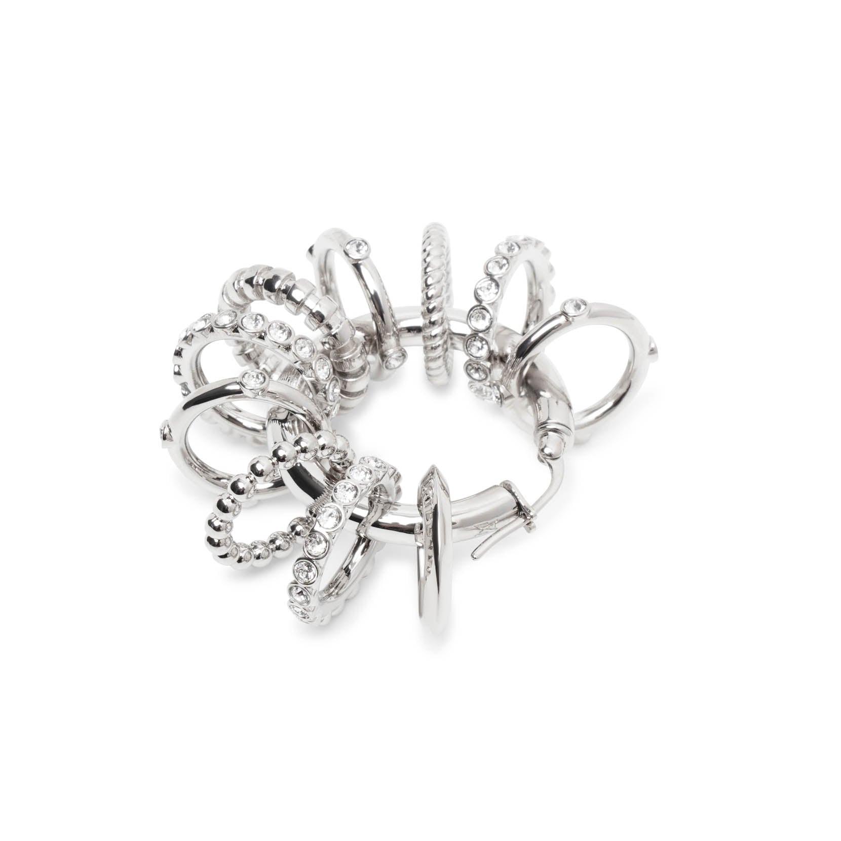 Multi ring hoop big white and silver crystal earrings