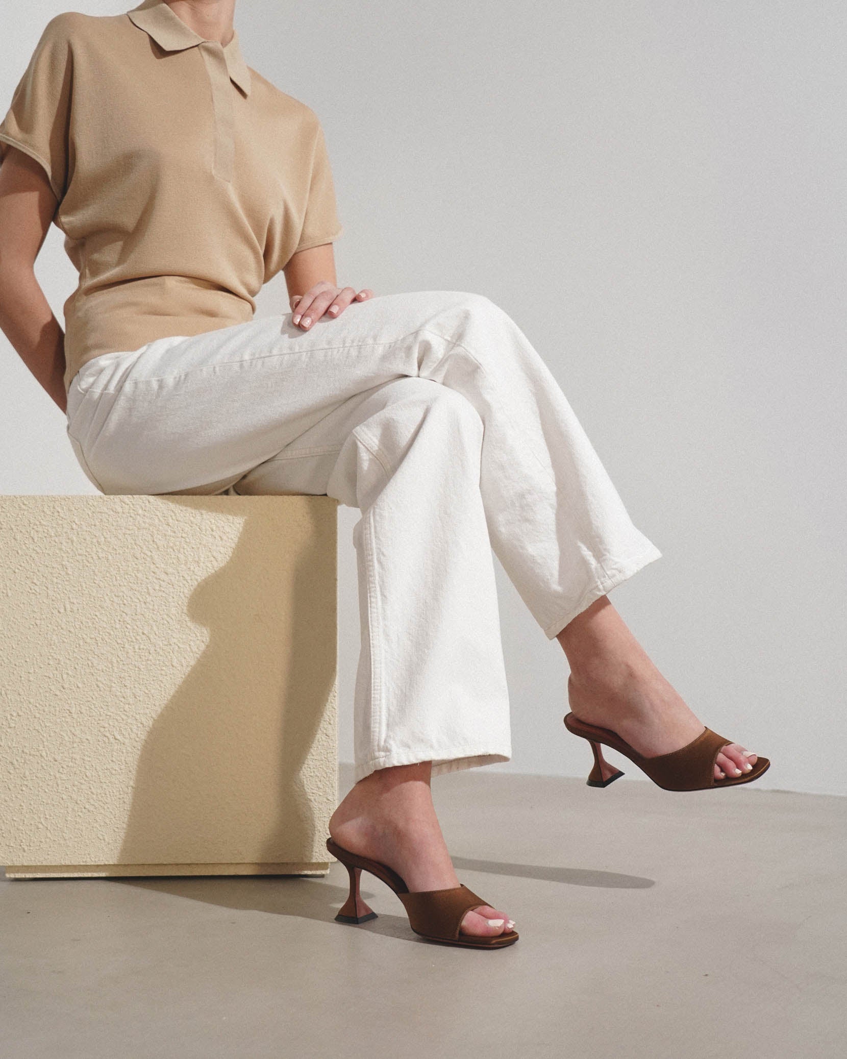 Lupita 70 brown satin mules