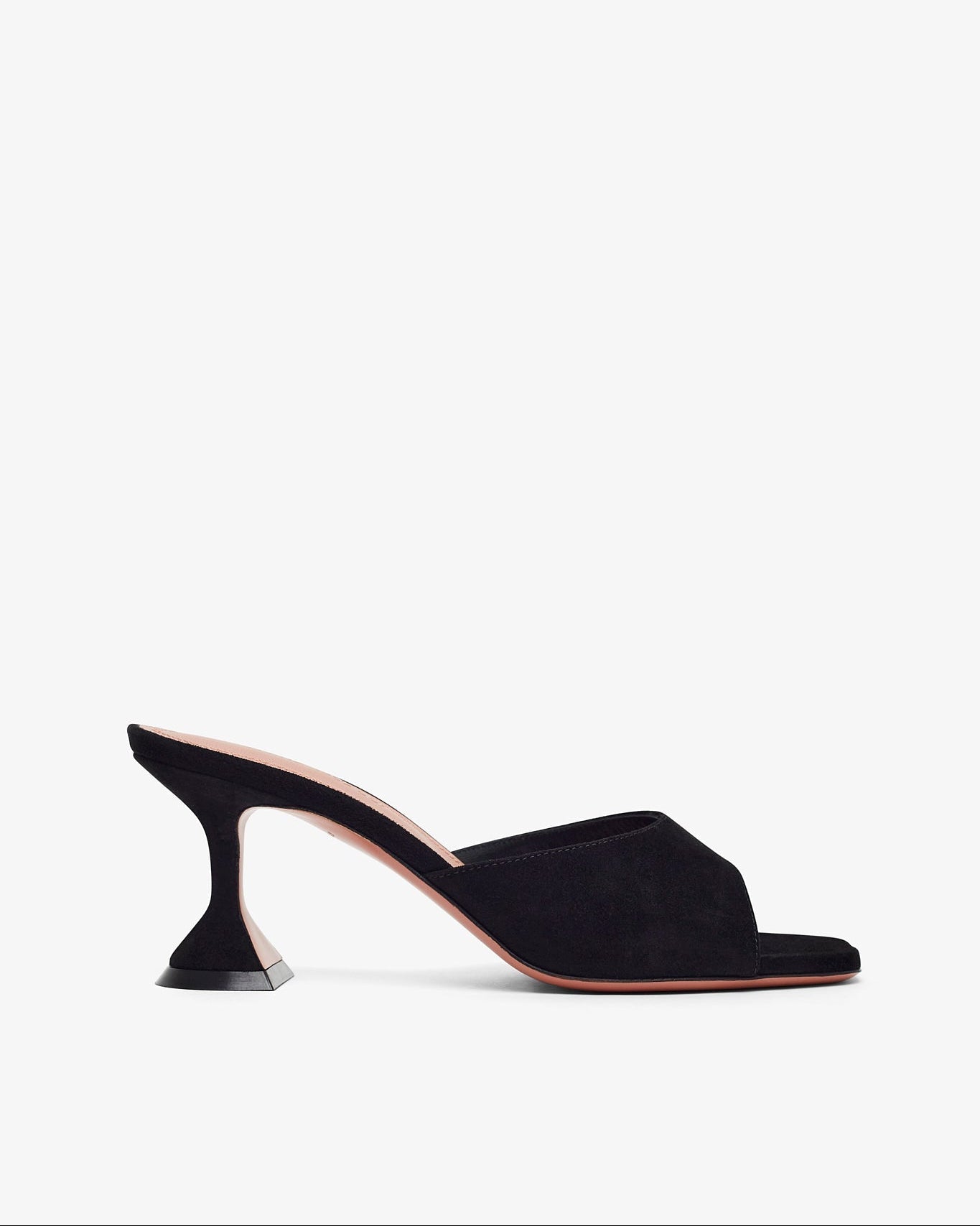 Black high-heeled shoe on a white background