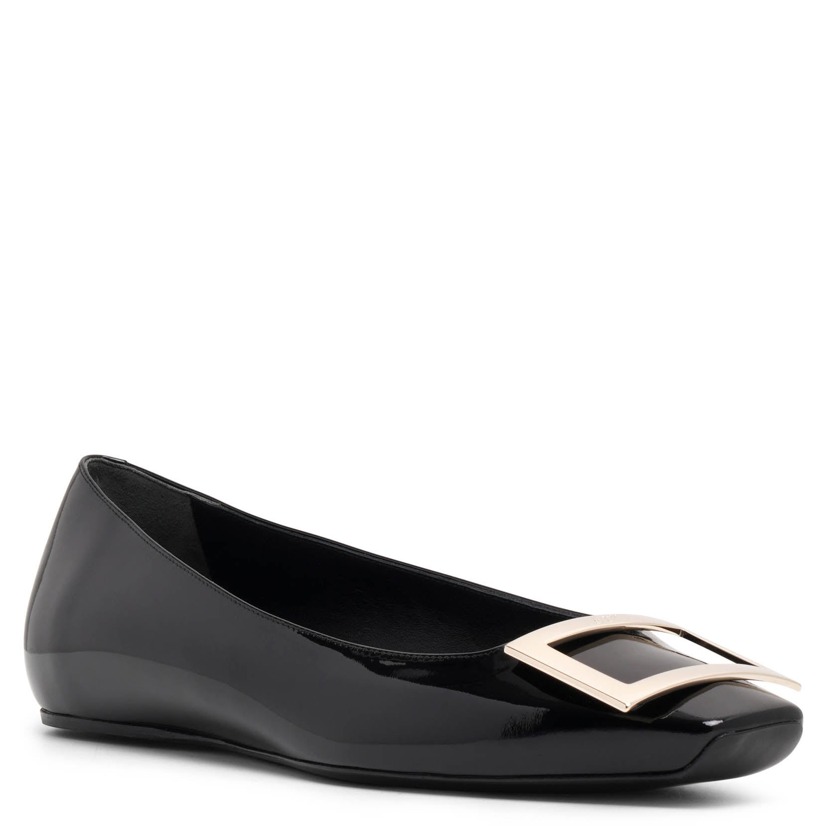 Trompette metal buckle black patent ballerinas
