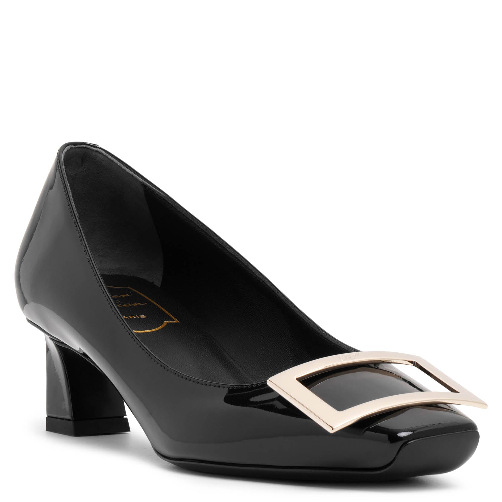 Trompette 45 metal buckle black patent pumps