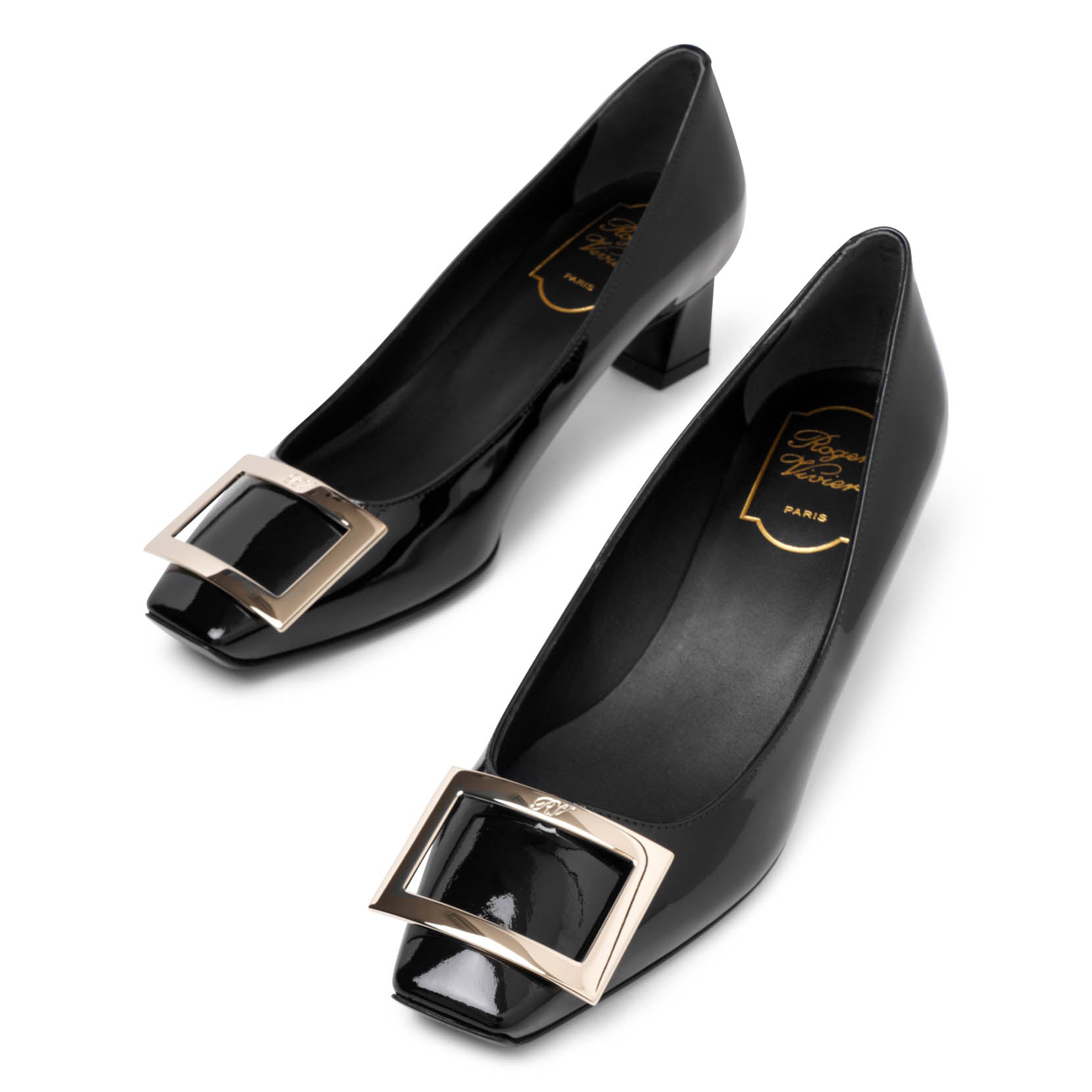 Trompette 45 metal buckle black patent pumps
