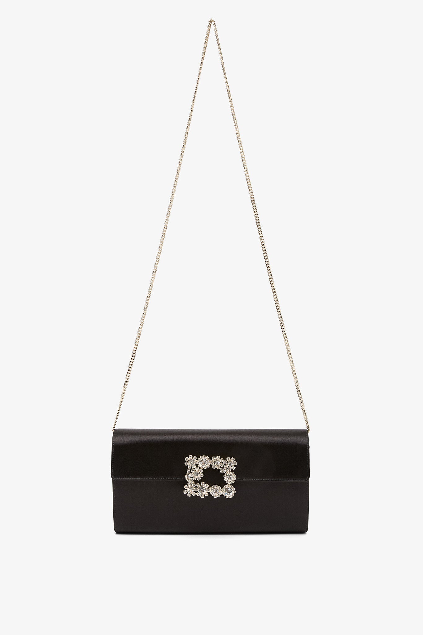 Flower black satin clutch