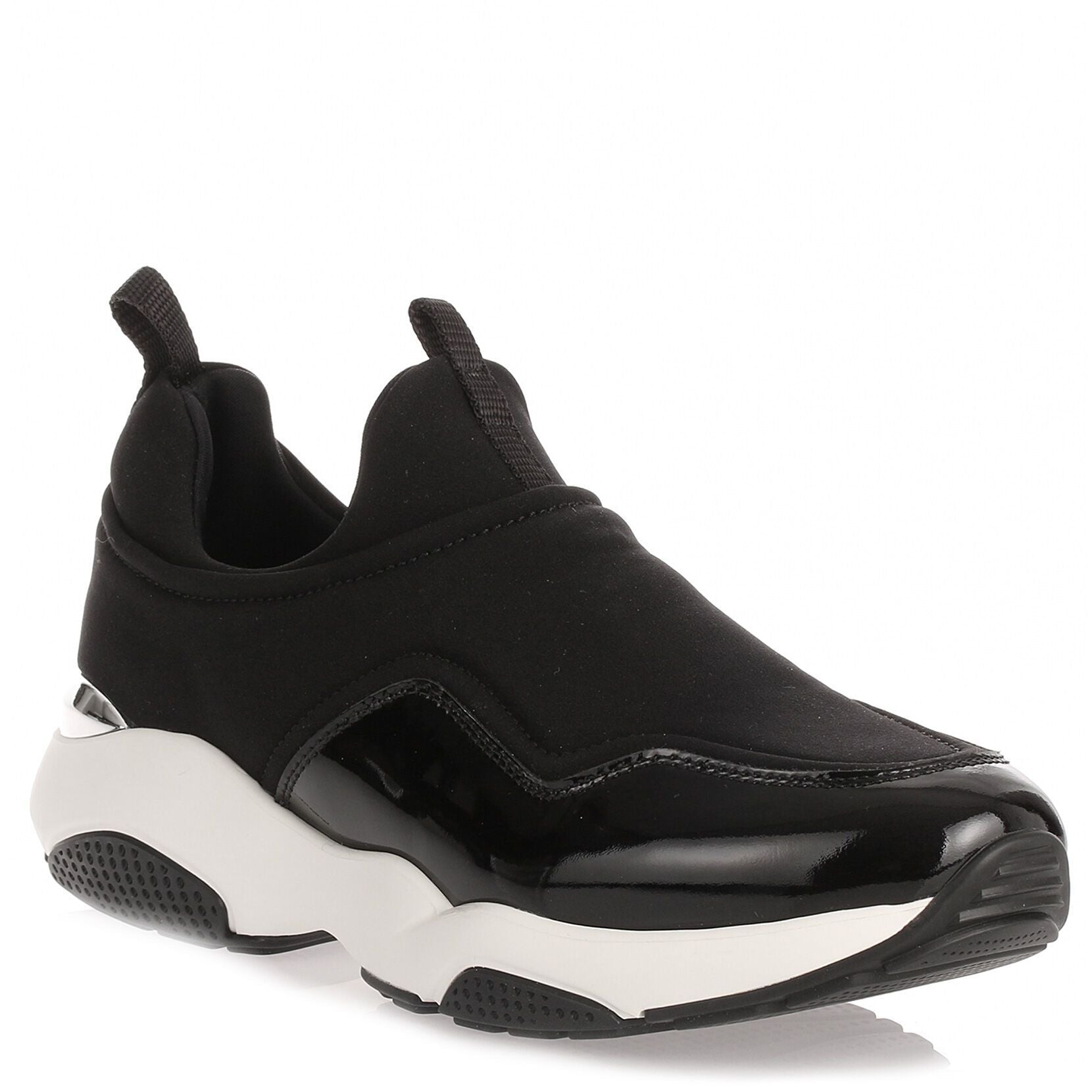 Giolly black fabric and patent leather sneaker