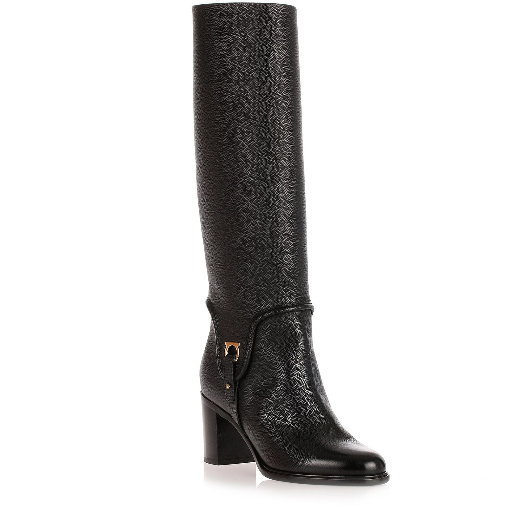 Flavius black leather knee-boot
