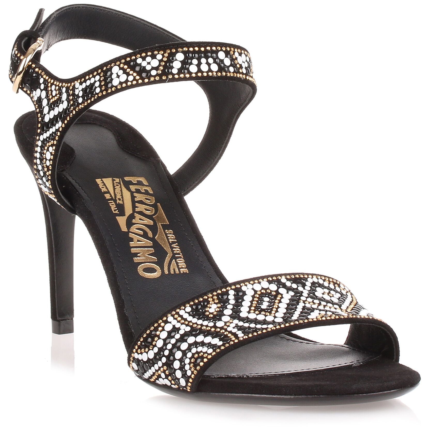 Ella Mosaic black suede sandal