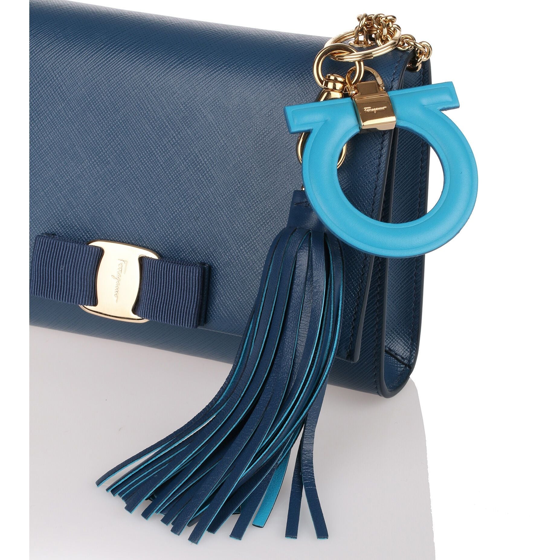 Blue leather Gancio keyring