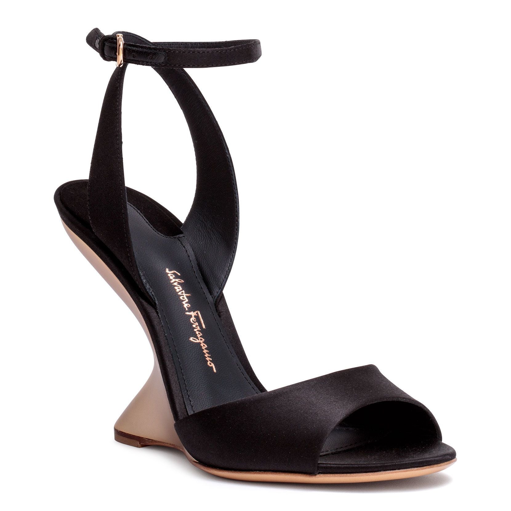 Arsina 105 black satin wedge sandal