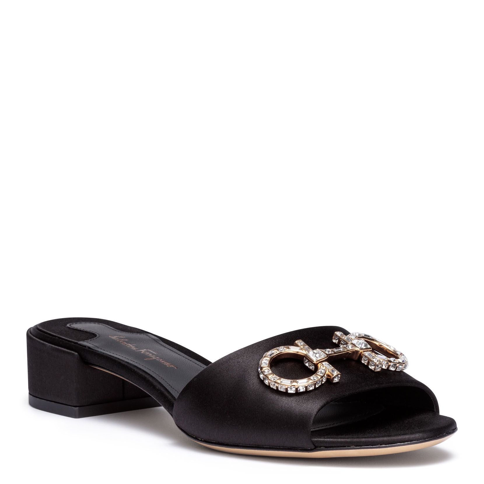 Lampio 30 black satin sandals