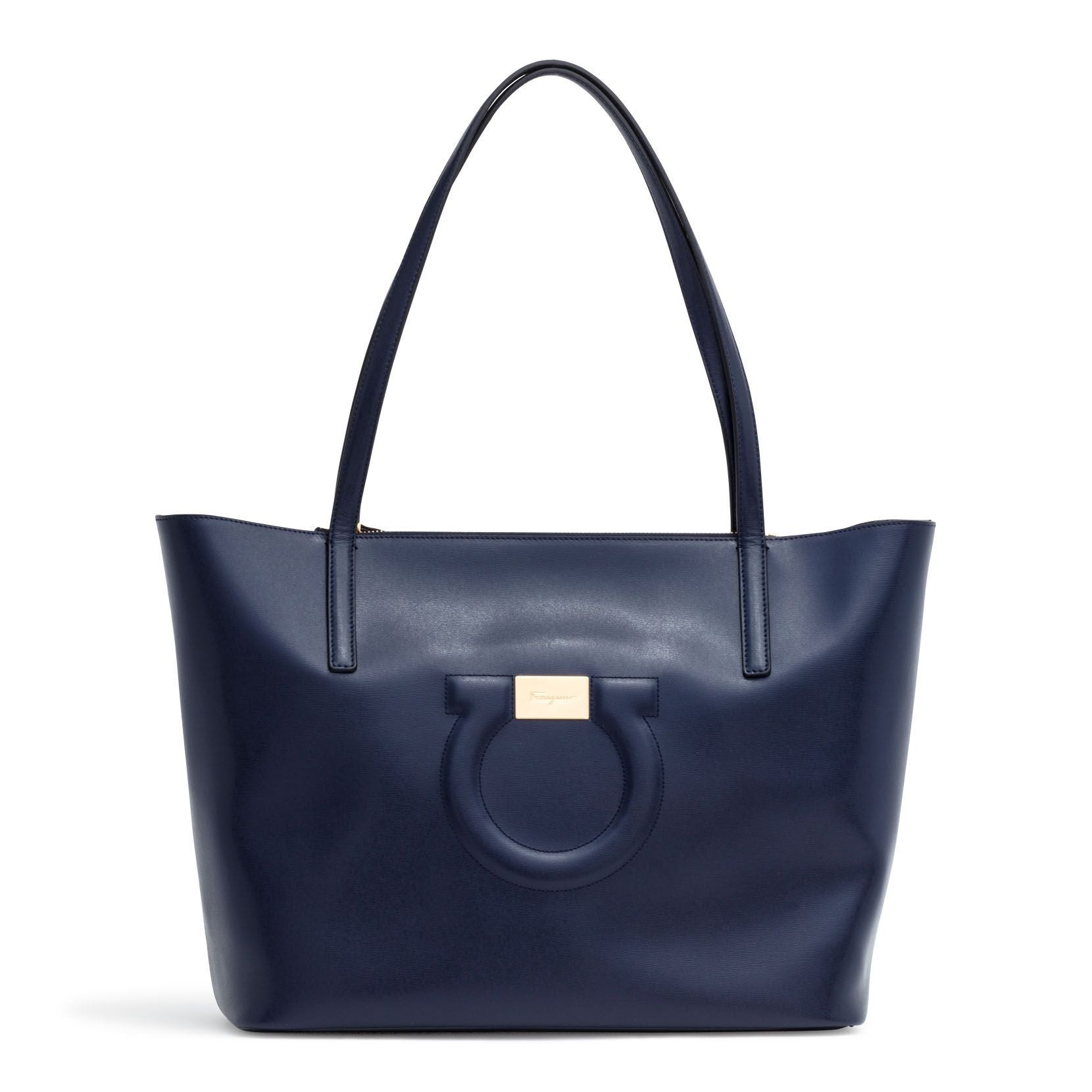 Gancio City Dark Blue Leather Tote Bag