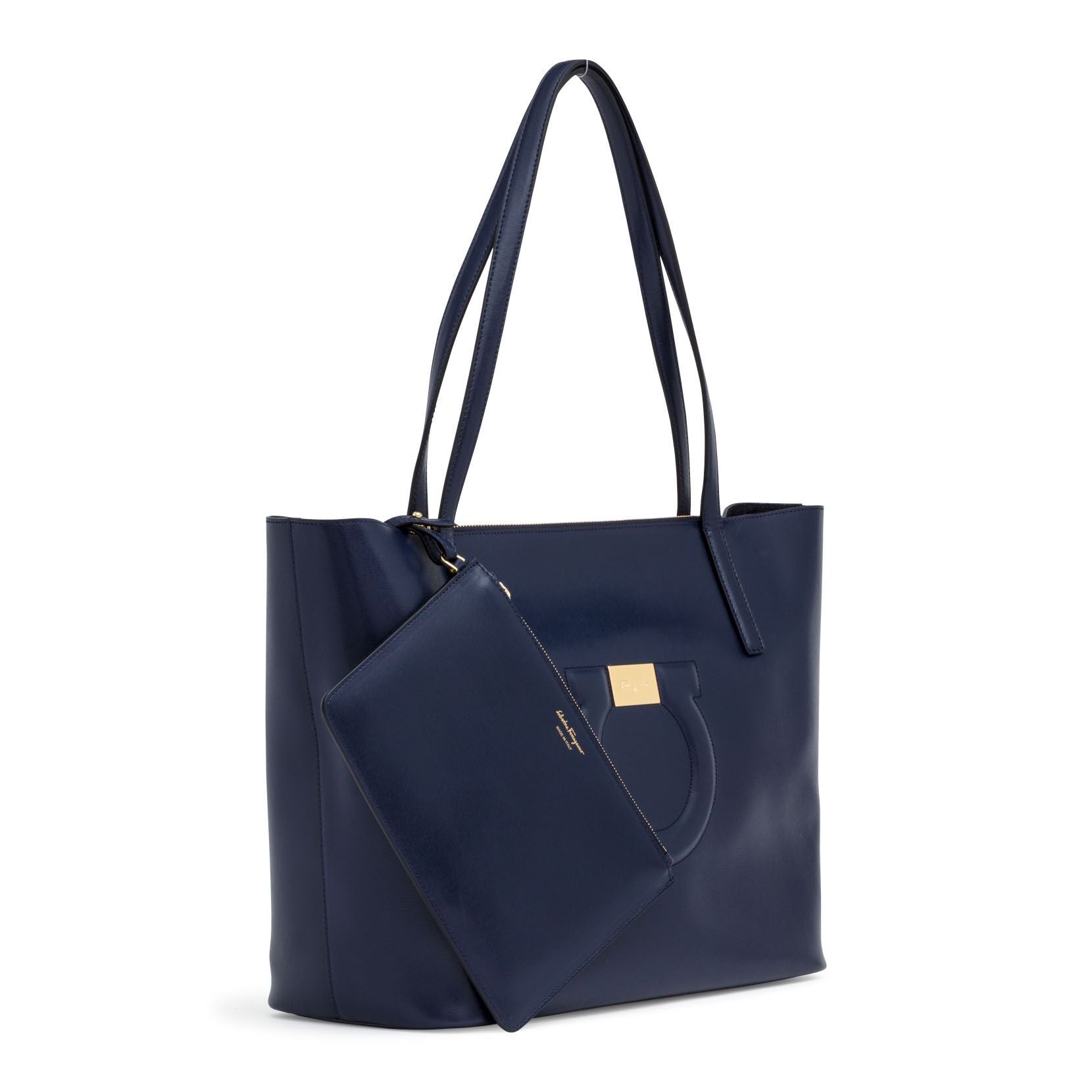 Gancio City Dark Blue Leather Tote Bag