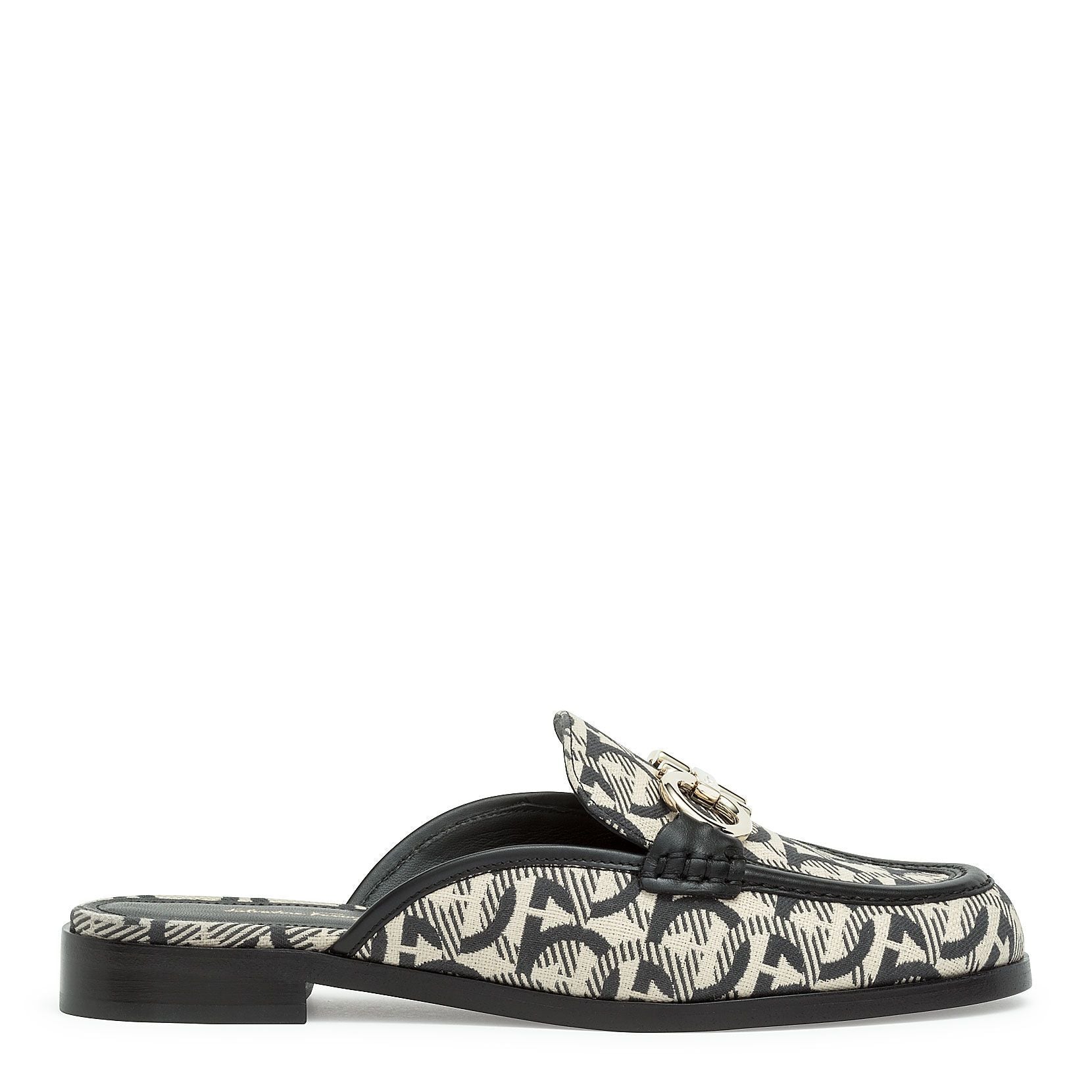 Viggio T black jaquard gancini mules