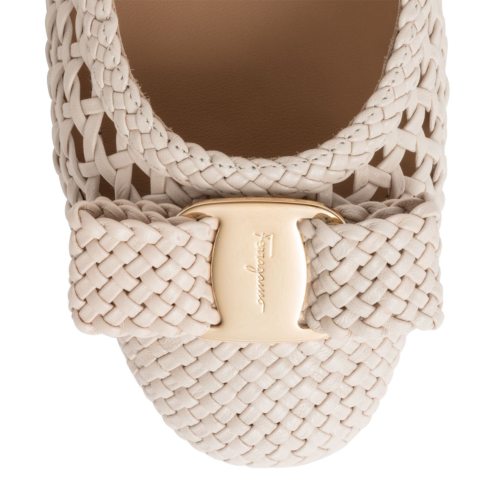 Varina off-white woven leather ballerinas