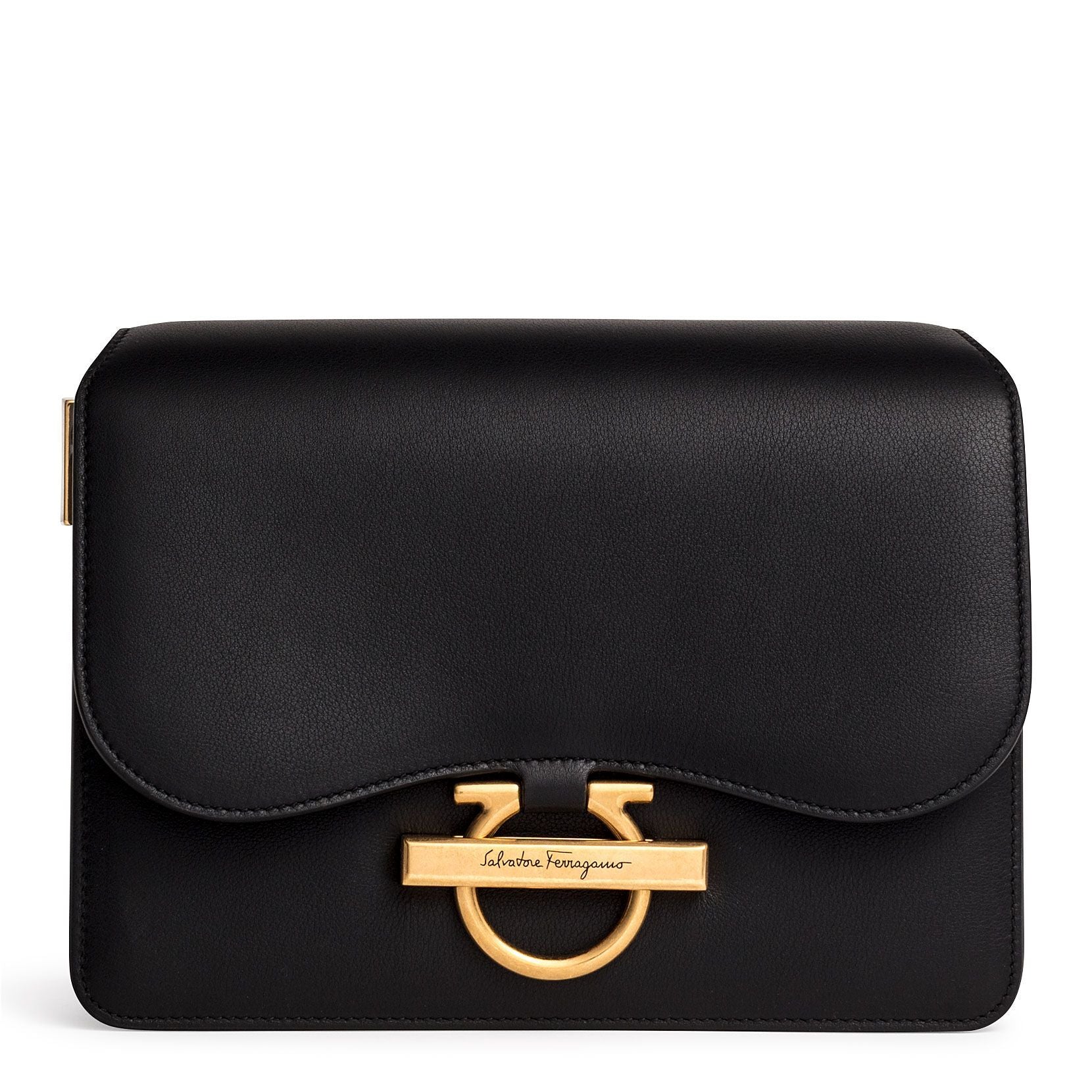 Joanne black leather shoulder flap bag