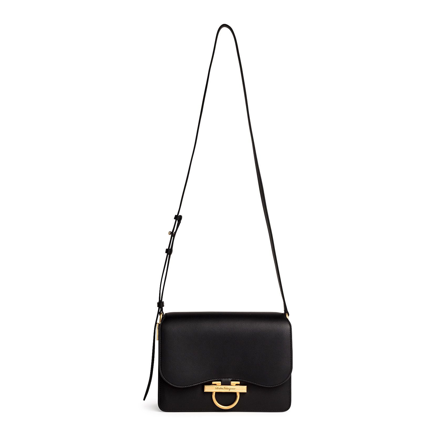 Joanne black leather shoulder flap bag