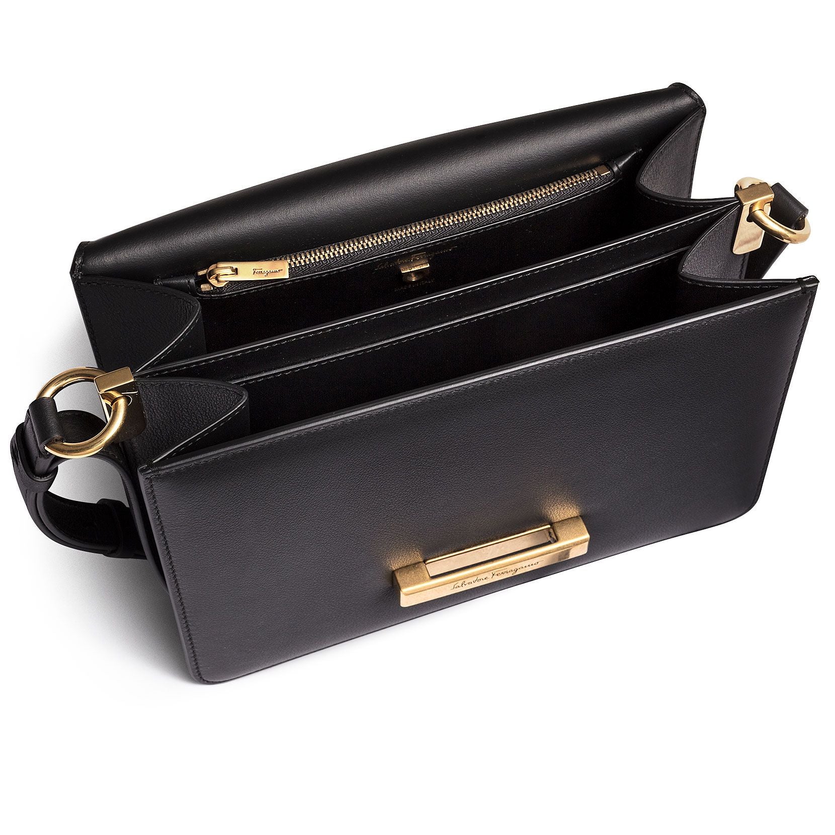Joanne black leather shoulder flap bag