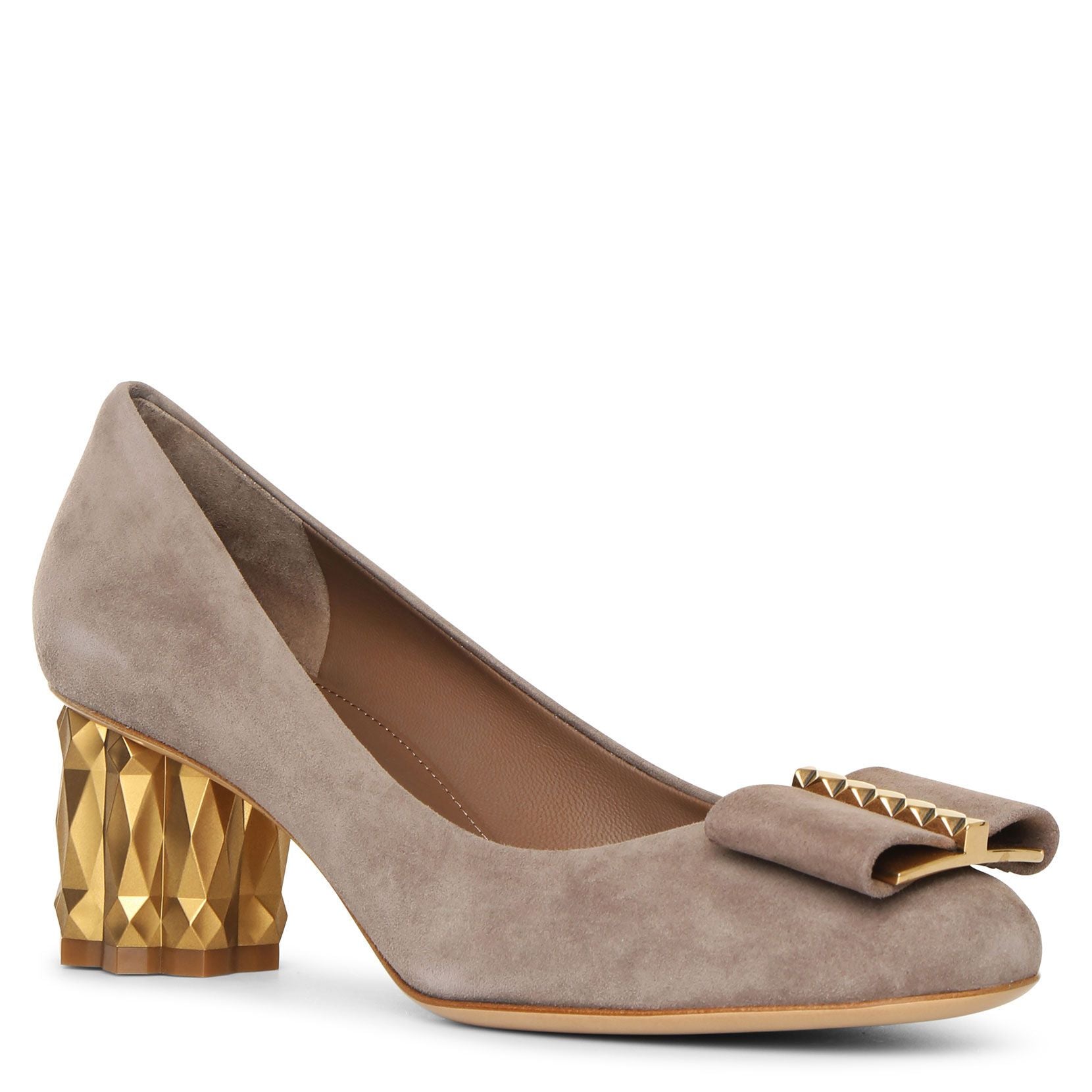 Faceted flower heel pumps