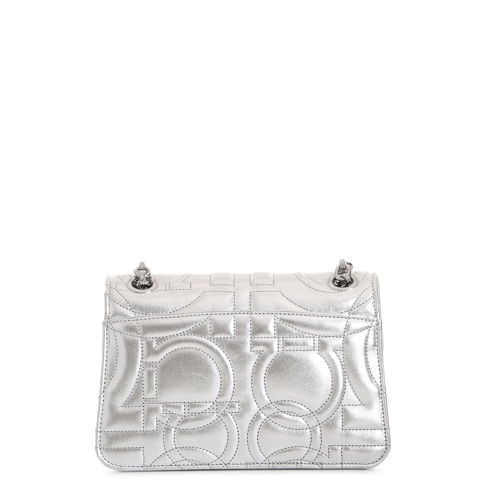 Gancini Quilted silver leather shoulder bag