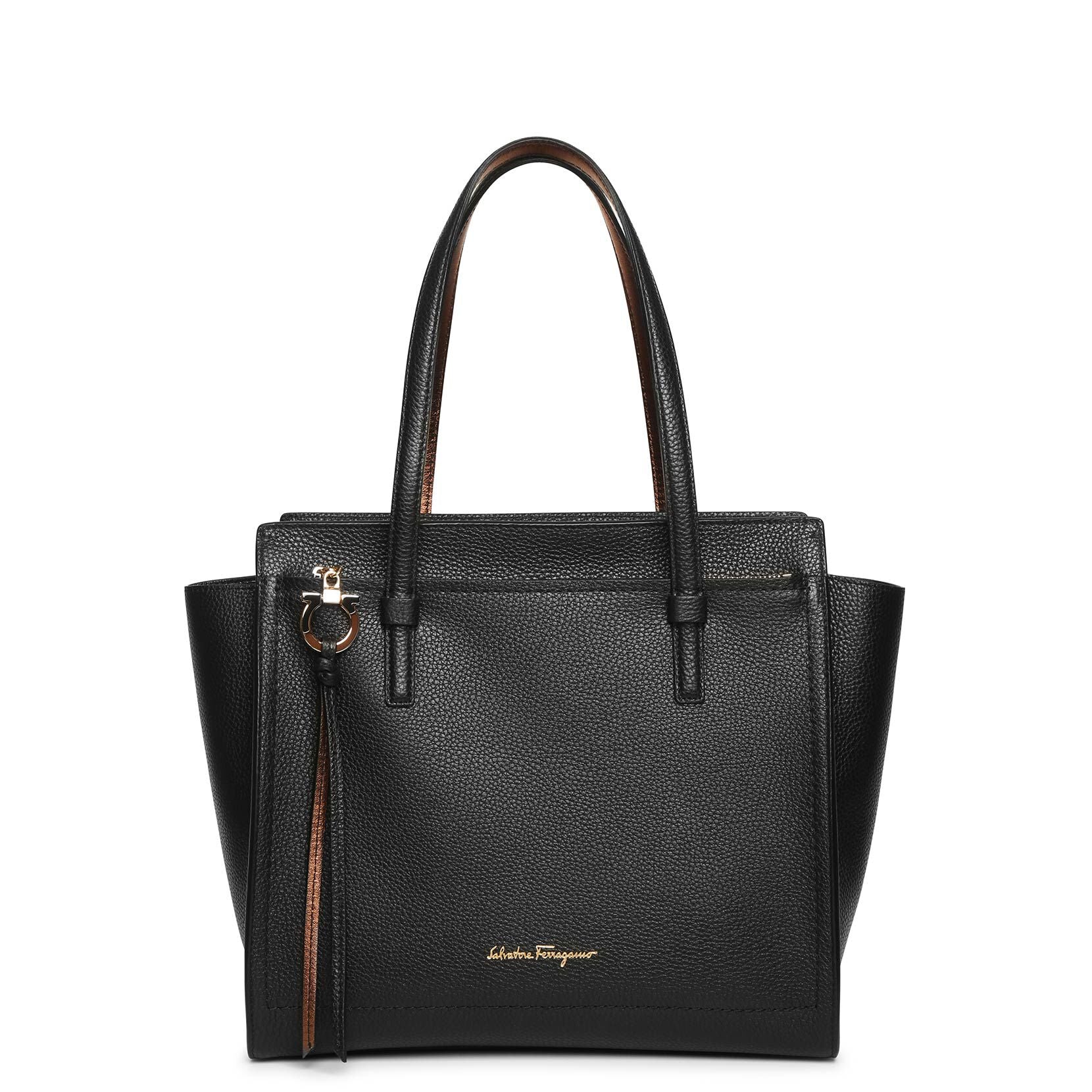 Amy M black leather tote bag