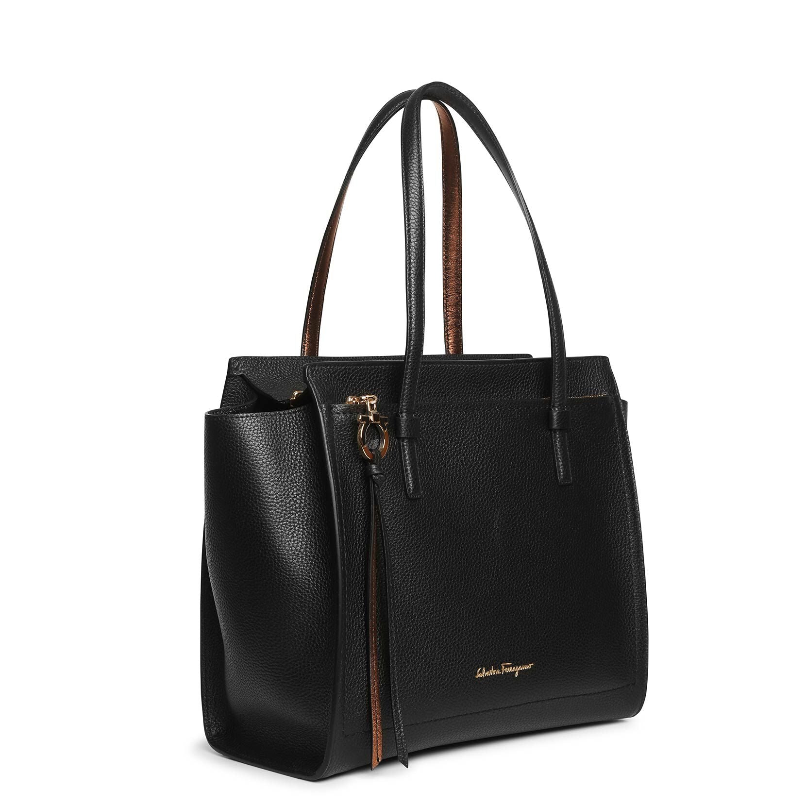 Amy M black leather tote bag