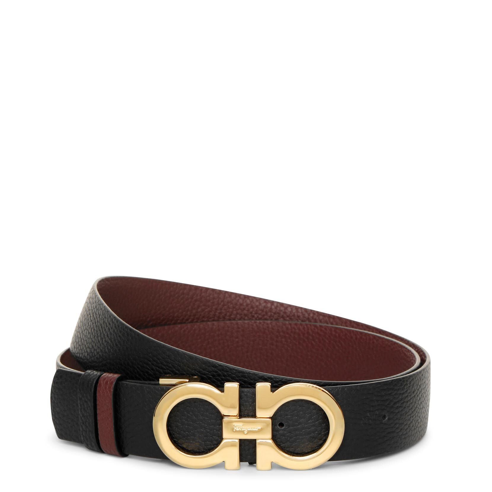 Reversable and adjustable burgundy Gancini belt