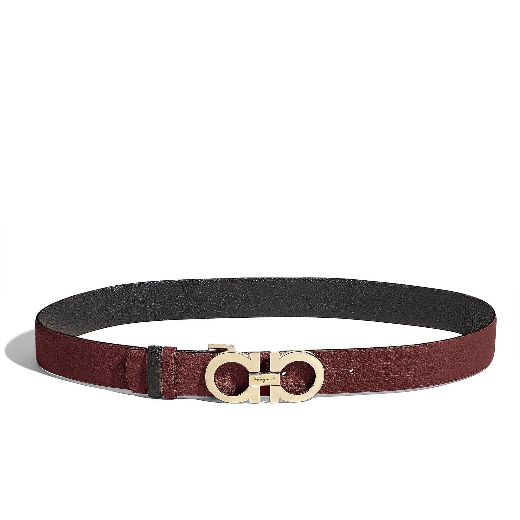 Reversable and adjustable burgundy Gancini belt