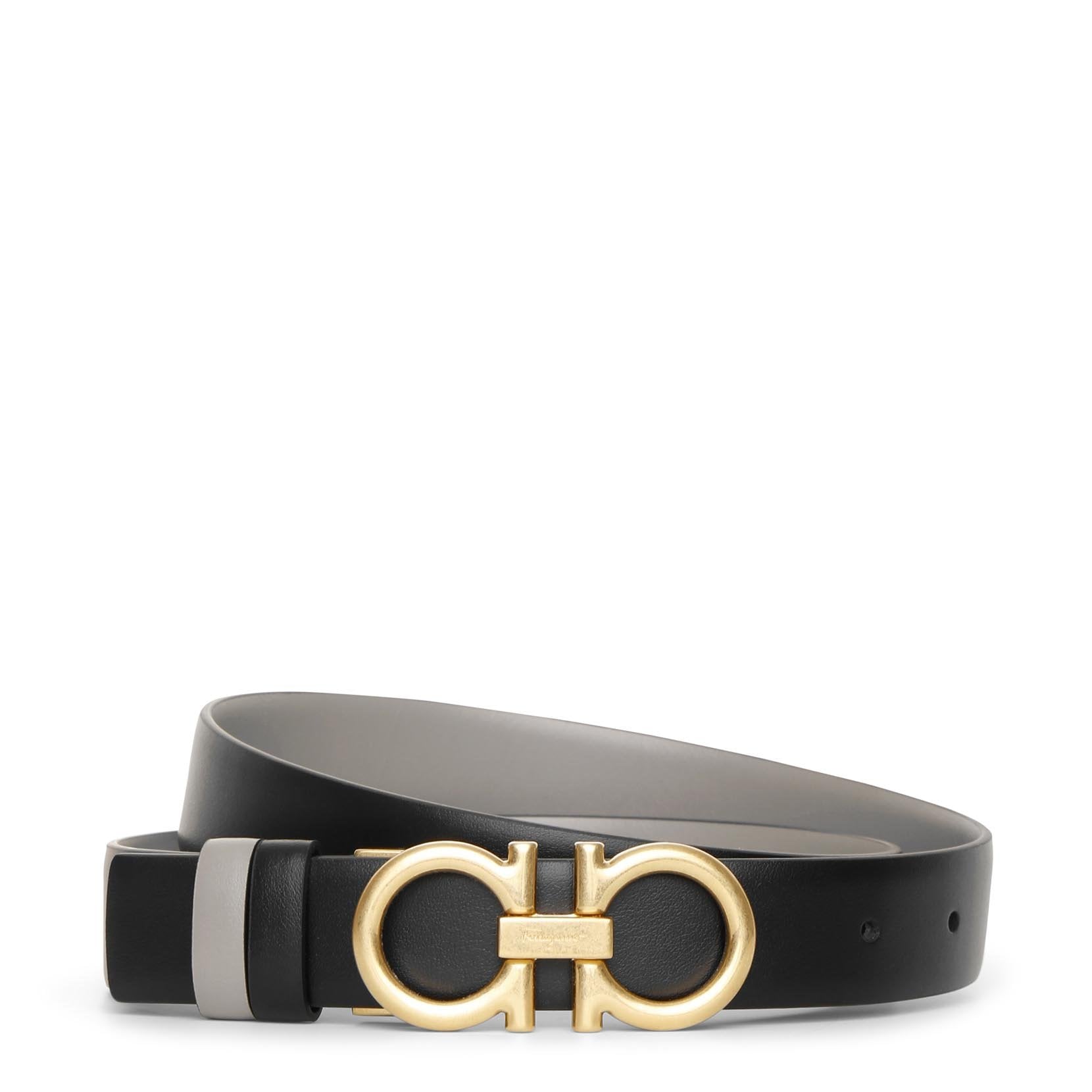 Reversable and adjustable grey black leather belt